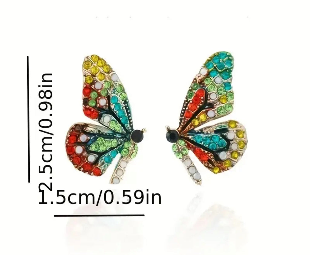 Luxury Alloy Elegant Butterfly Wing Dangle Earrings with Sparkling Rhinestones