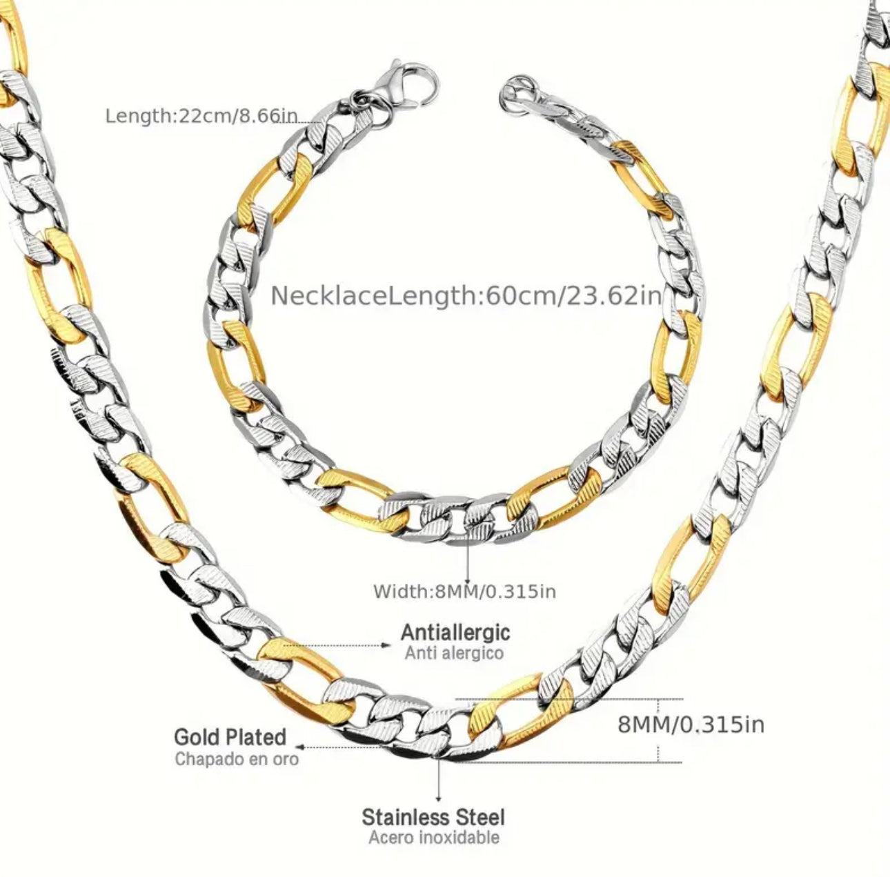 316L Stainless Steel Two-Toned Chunky Necklace