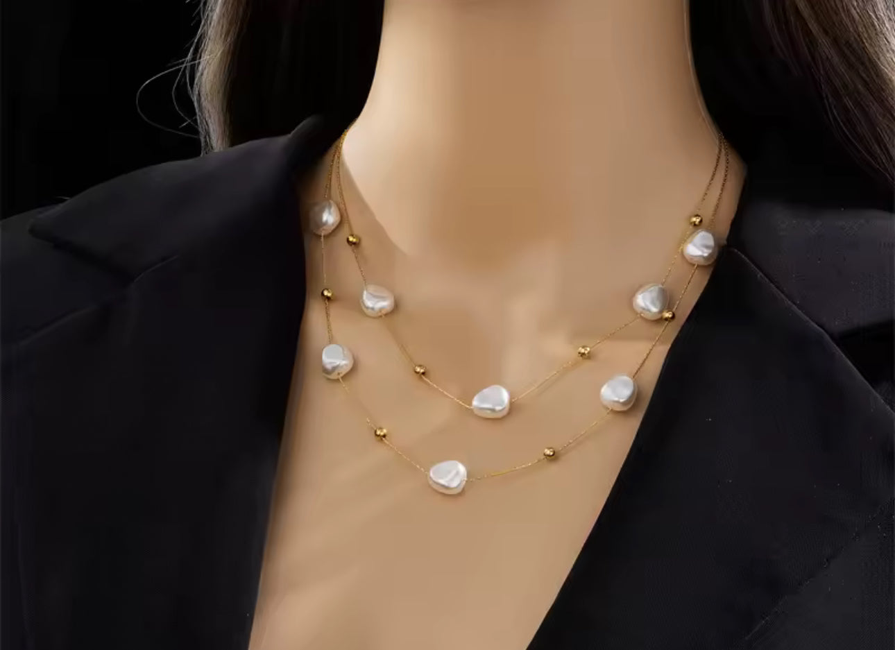 316L Stainless Steel Simple Elegant 2in1 Large Faux Pearl Pendant Necklace
