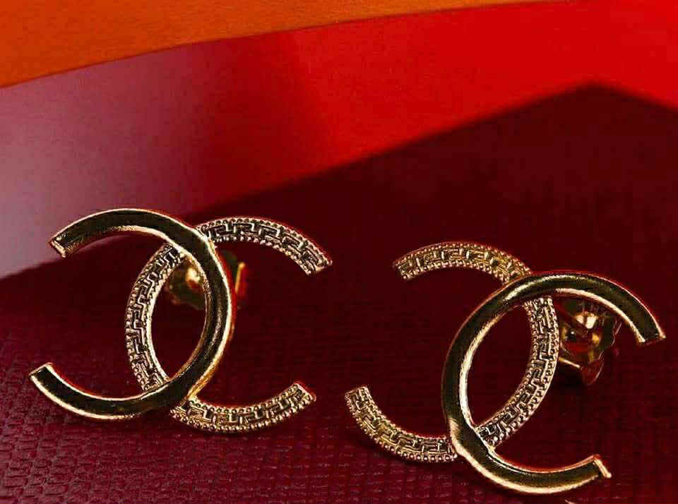 18K Real Solid Gold Double “C” Earrings