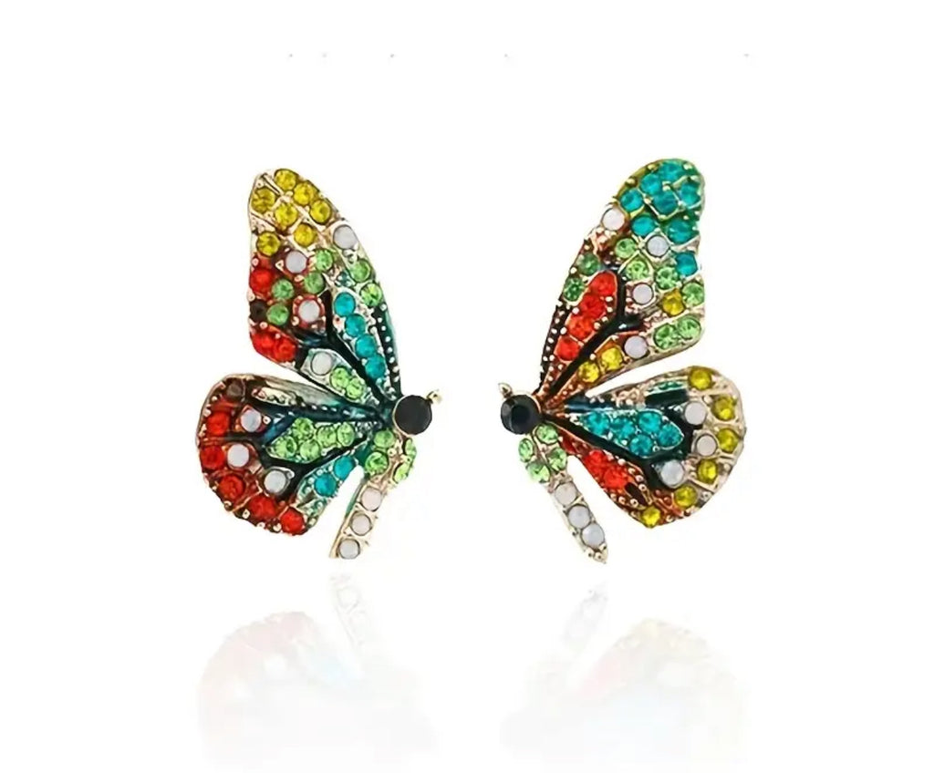 Luxury Alloy Elegant Butterfly Wing Dangle Earrings with Sparkling Rhinestones