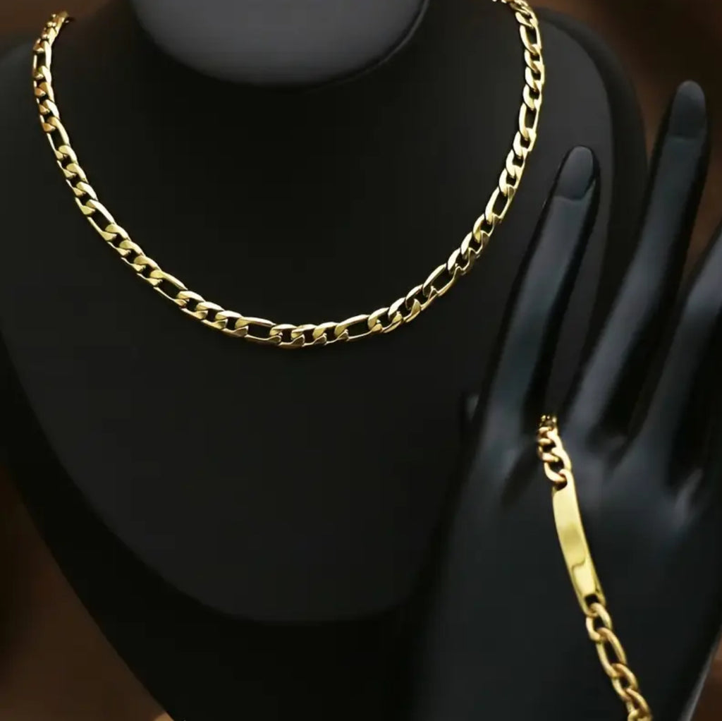 Bohemian Style Stainless Steel Jewelry Set Hypoallergenic Titanium Chain Necklace and Bracelet Set