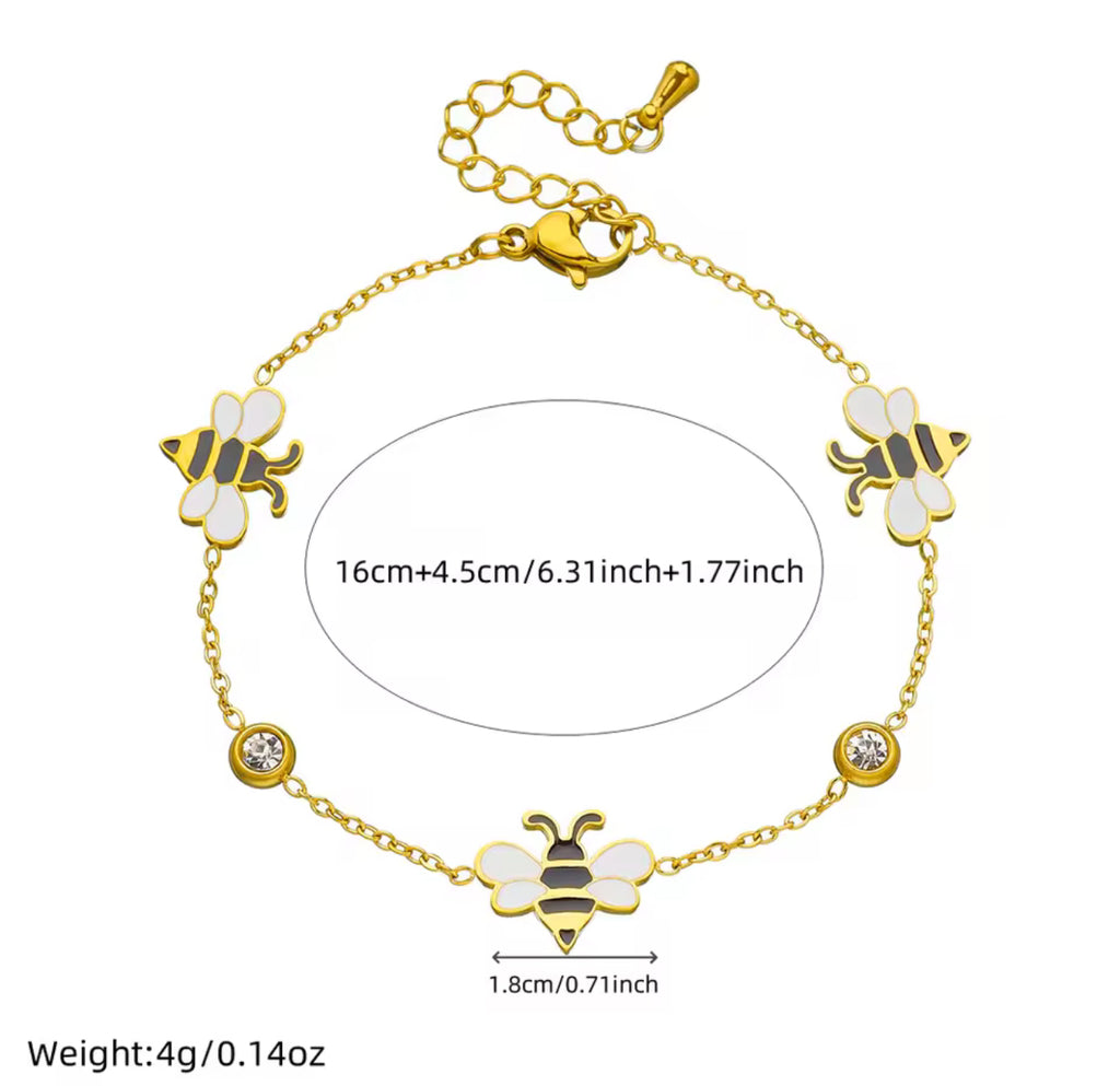 316L Stainless Steel Elegant Bee Necklace Bracelet Earrings Set