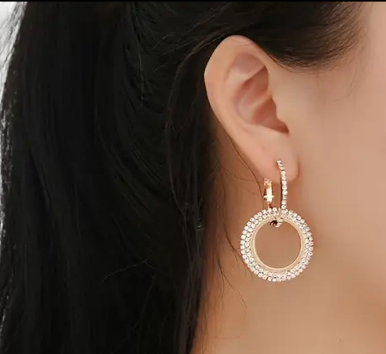 Vintage Inspired Double Hoop with Rhinestone Earrings 925 Sterling Silver and Copper Non Tarnished Hypoallergenic