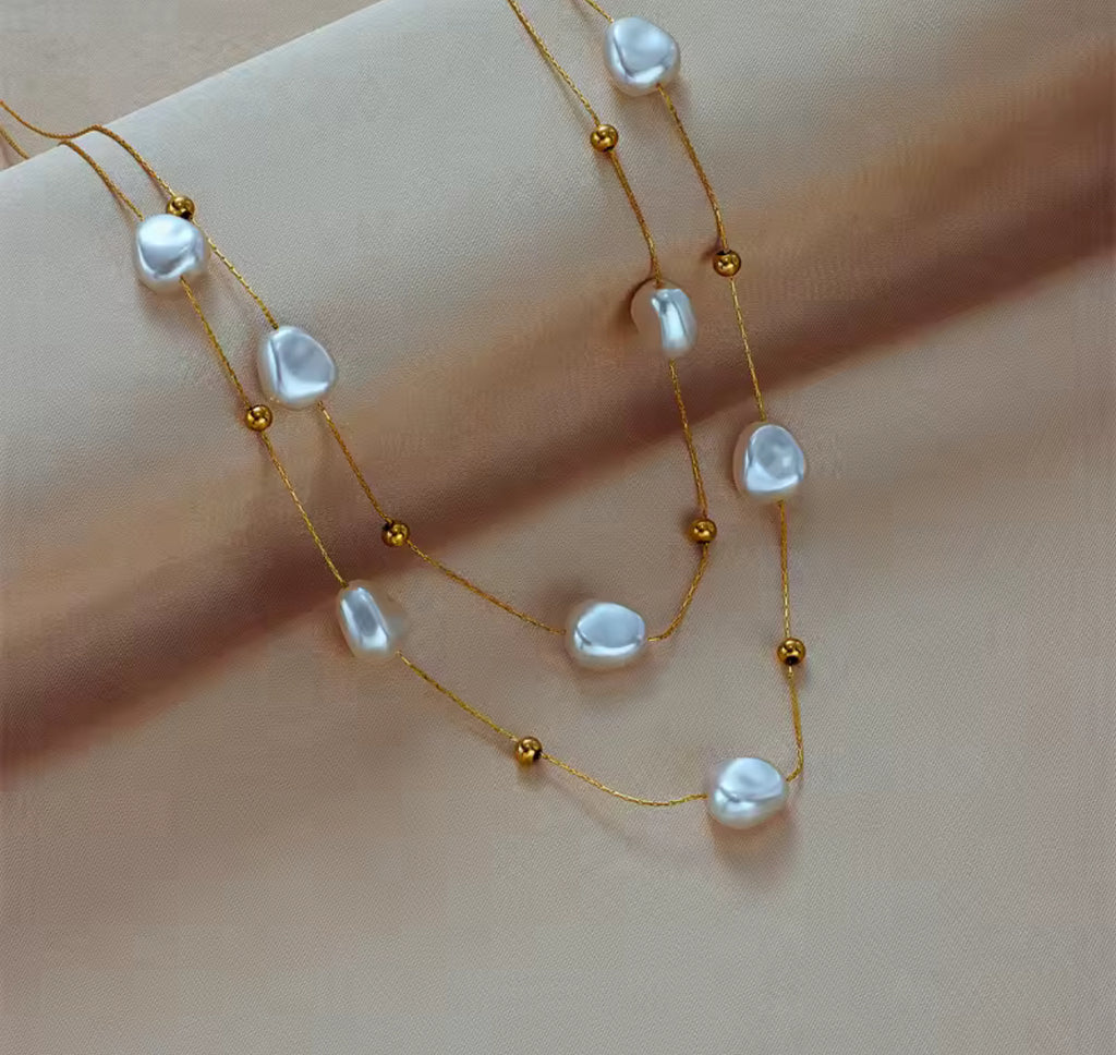 316L Stainless Steel Simple Elegant 2in1 Large Faux Pearl Pendant Necklace