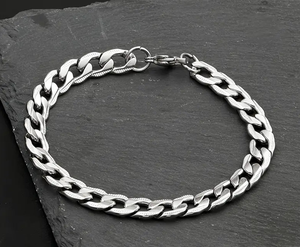 Stainless Steel Cuban Necklace and Bracelet Set for Men