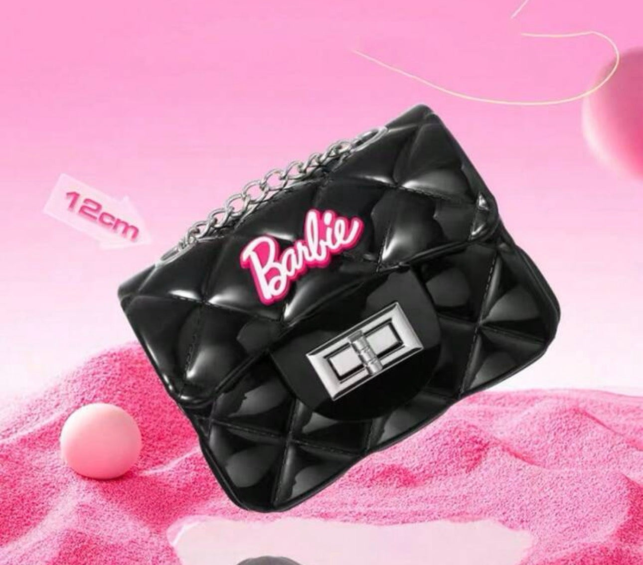 Barbie Series Stylish Jelly Bag—Black, Glossy, Chain Strap Perfect For Daily And Party Use