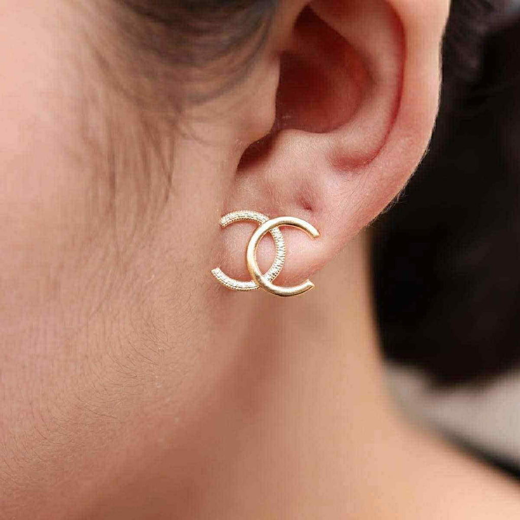 18K Real Solid Gold Double “C” Earrings