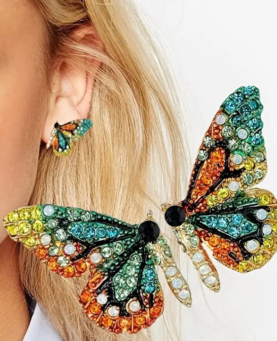 Luxury Alloy Elegant Butterfly Wing Dangle Earrings with Sparkling Rhinestones