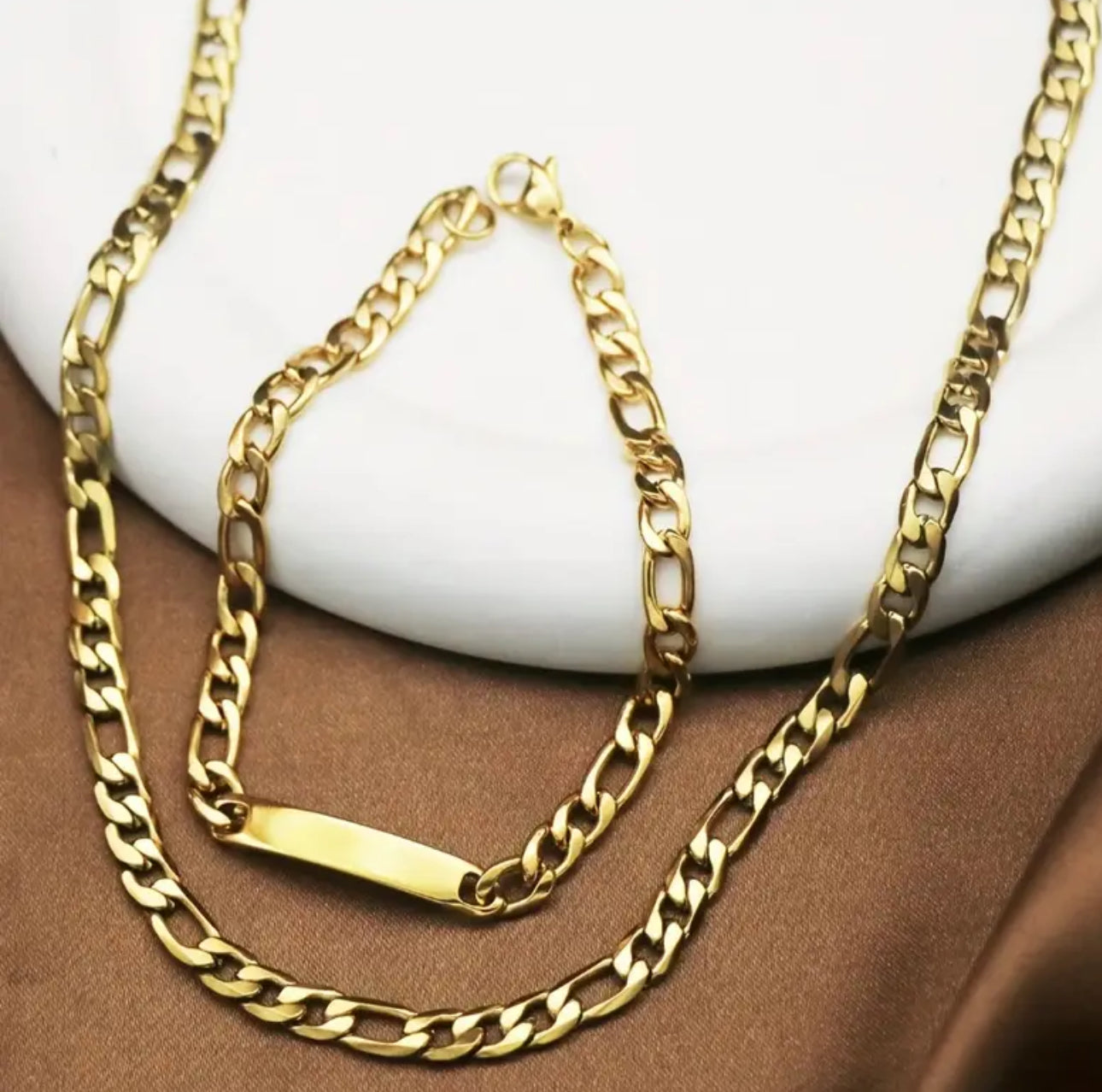 Bohemian Style Stainless Steel Jewelry Set Hypoallergenic Titanium Chain Necklace and Bracelet Set