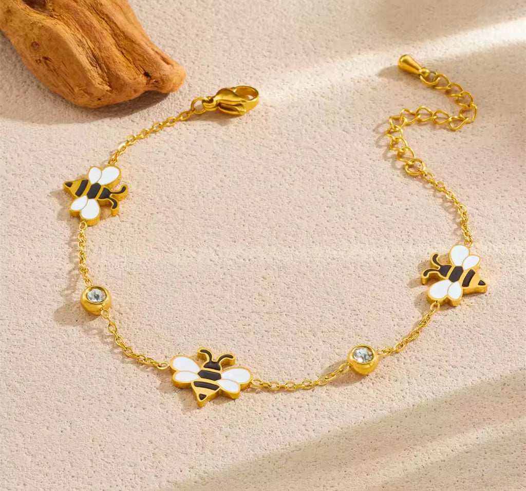 316L Stainless Steel Elegant Bee Necklace Bracelet Earrings Set