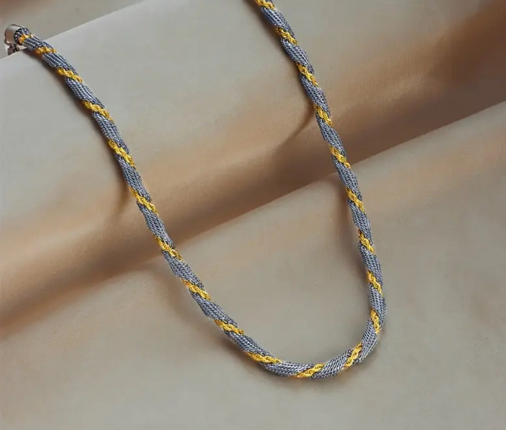 304 Stainless Steel Hypoallergenic Non Tarnished Casual Two-Toned Chunky Chain Necklace