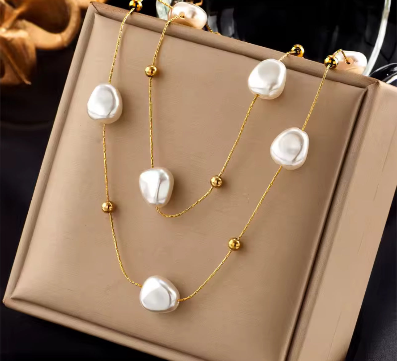 316L Stainless Steel Simple Elegant 2in1 Large Faux Pearl Pendant Necklace