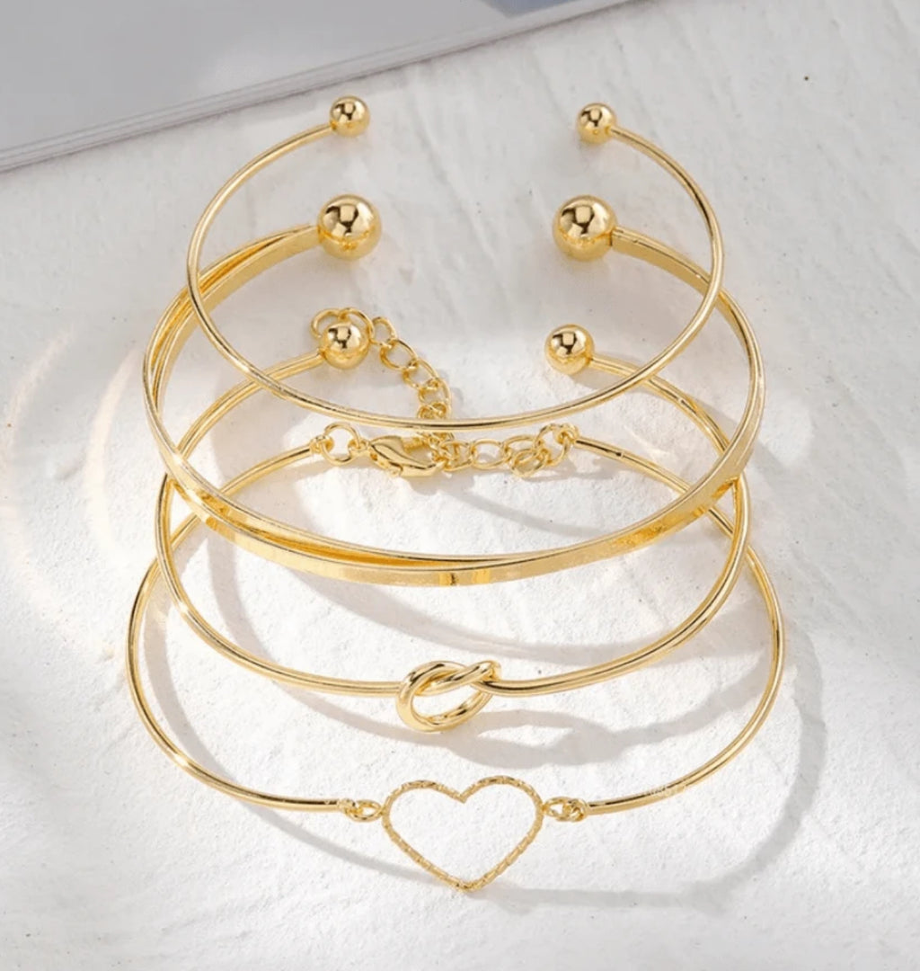 Simple Elegant Vintage Stainless Steel Bracelet Set- Woven Twist Texture Bangles