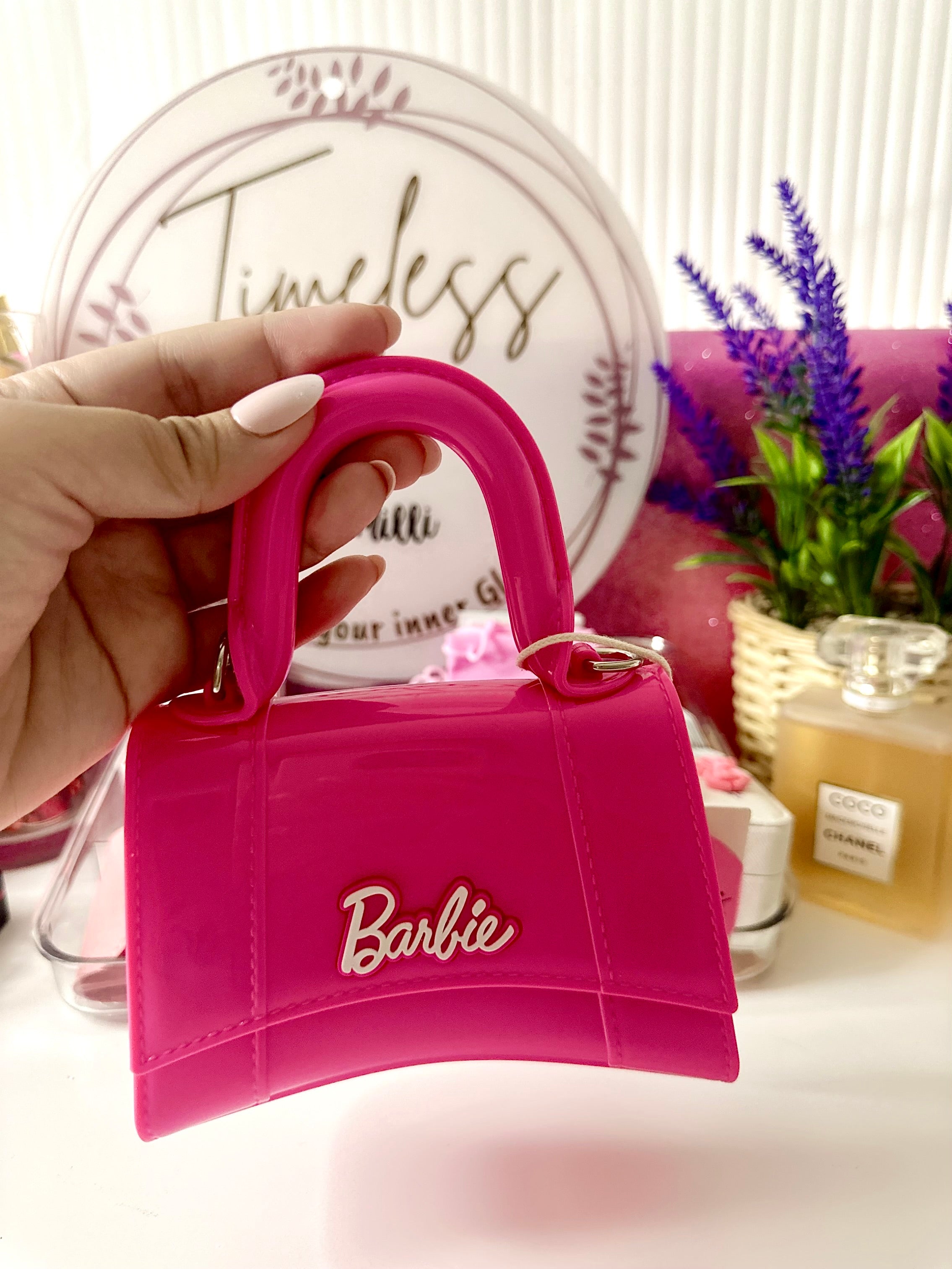 Barbie Hourglass Jelly Purse—Shiny Translucent PVC, Spacious Interior & Multi-Pocket Design, Perfect For Party and Daily Use
