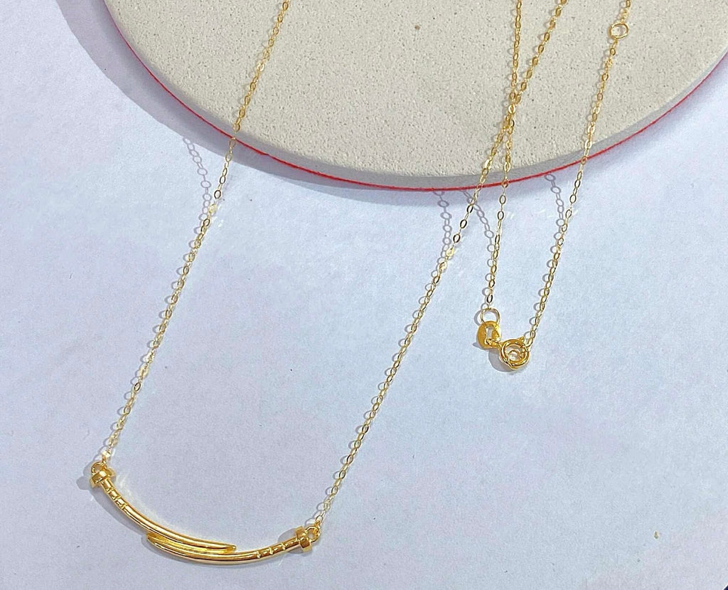 18K Real Gold Double Sword Necklace