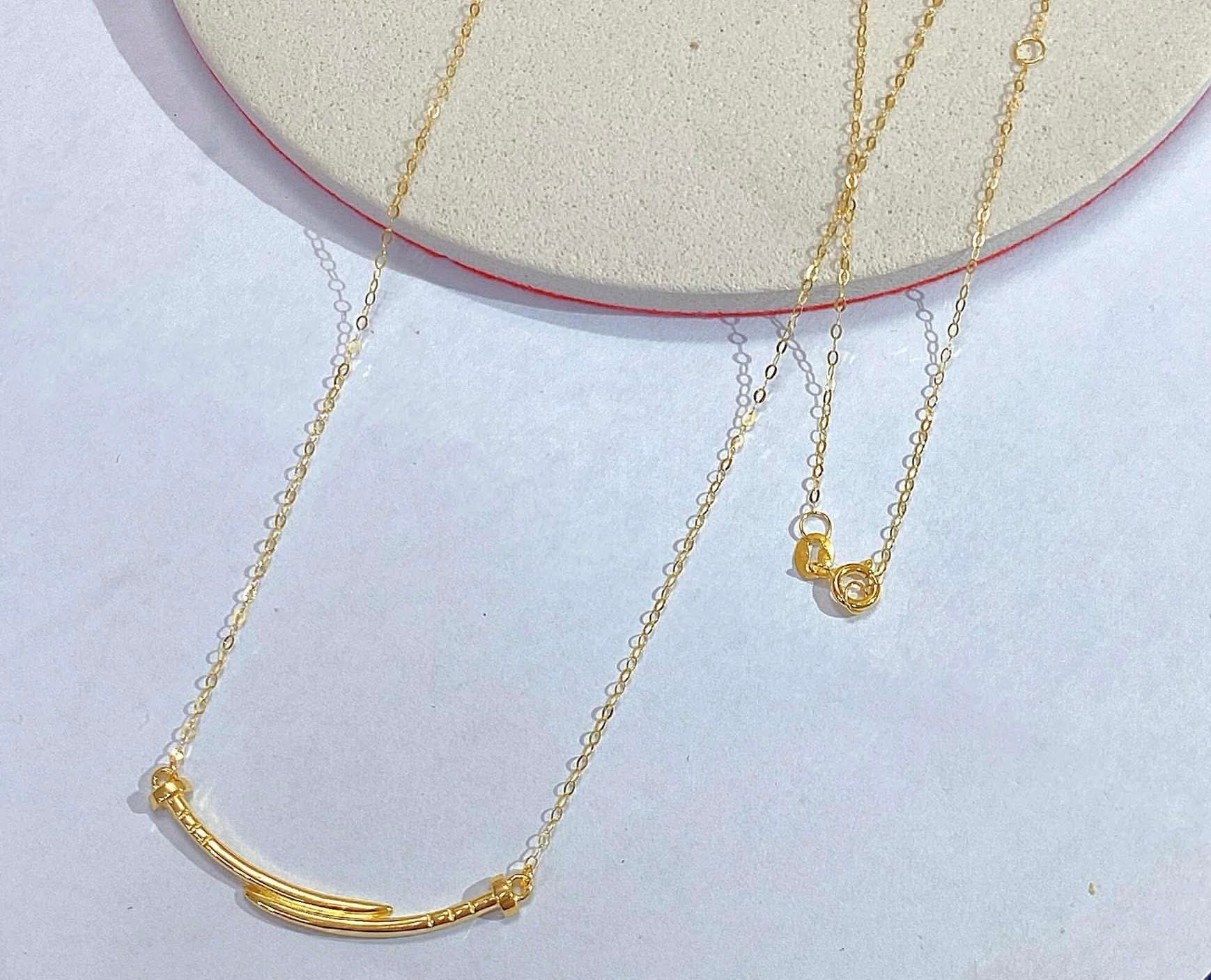 18K Real Gold Double Sword Necklace