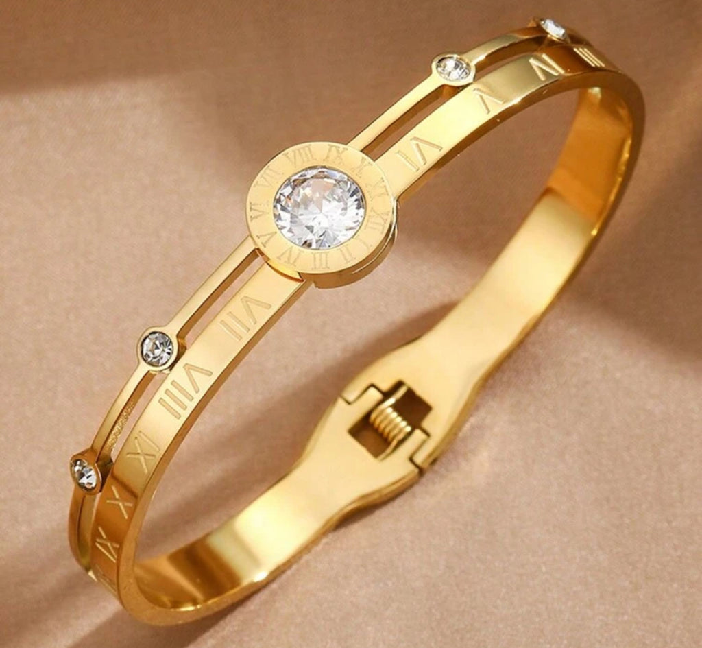 Luxury Style Stainless Steel Roman Numeral with Inlay Bracelet