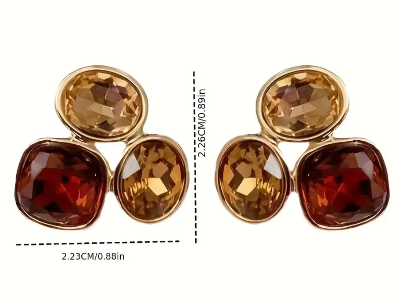 Elegant French Style- Golden Tone-Oval Stud Earrings with Brown Gemstones Vintage Inspired Versatile Non Tarnished 18K Gold Plated Post