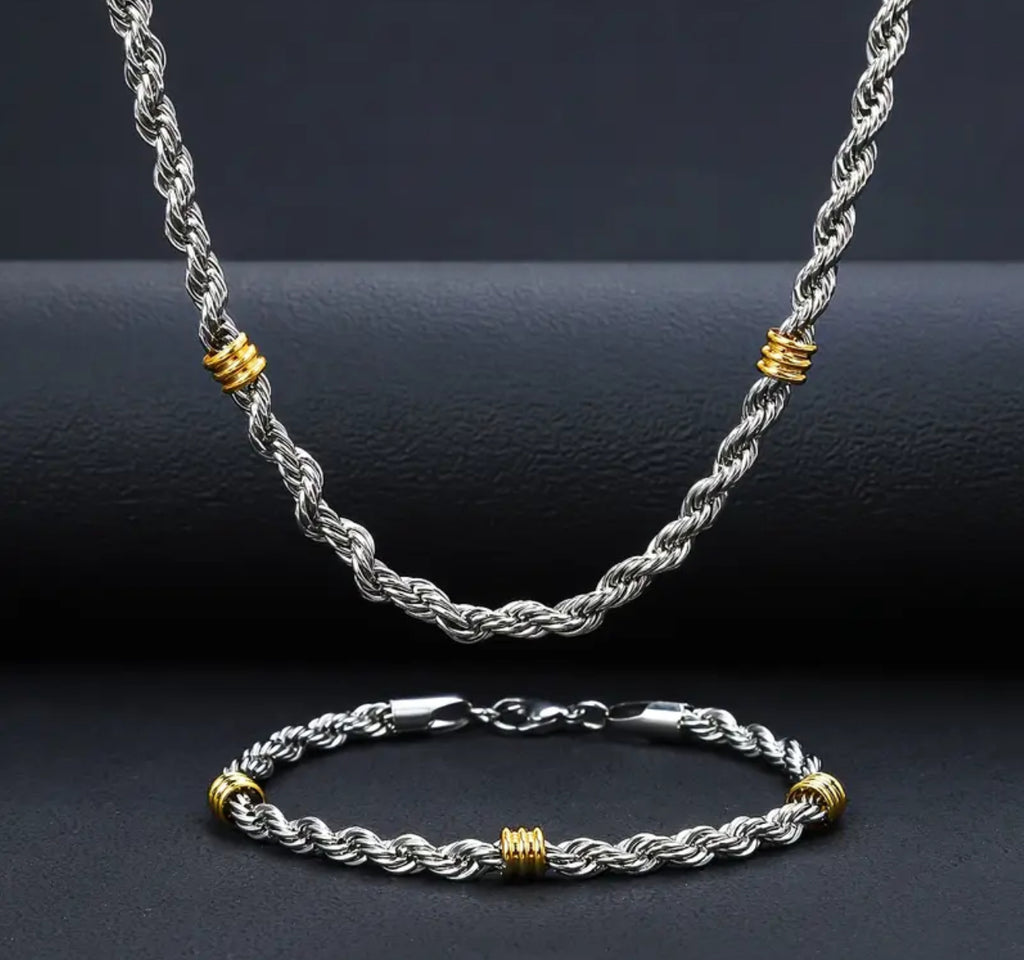 Stainless Steel Bracelet and Necklace Set Minimalist Casual Simple Style Two-Toned Chains