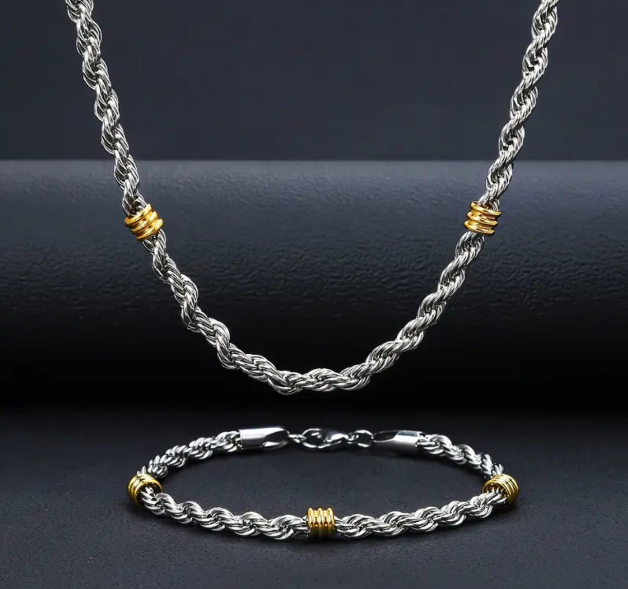 Stainless Steel Bracelet and Necklace Set Minimalist Casual Simple Style Two-Toned Chains