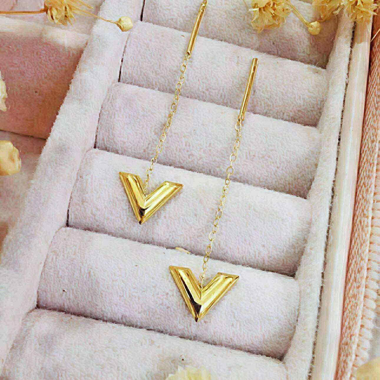 18K Real Gold “V” Tictac Earrings