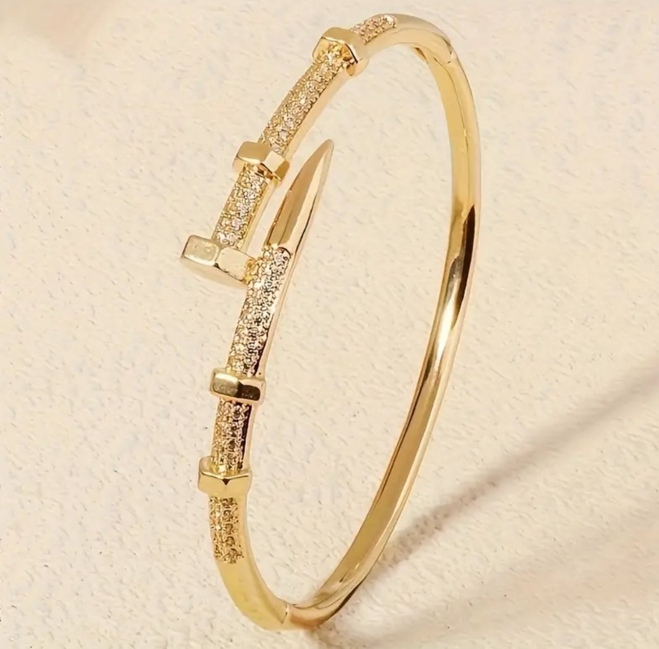 Elegant Golden Tone Copper Bangle with Synthetic Zirconia Accent-Adjustable Clasp Non Tarnished Hypoallergenic Bracelet