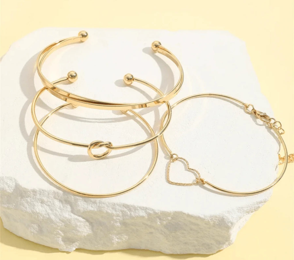 Simple Elegant Vintage Stainless Steel Bracelet Set- Woven Twist Texture Bangles