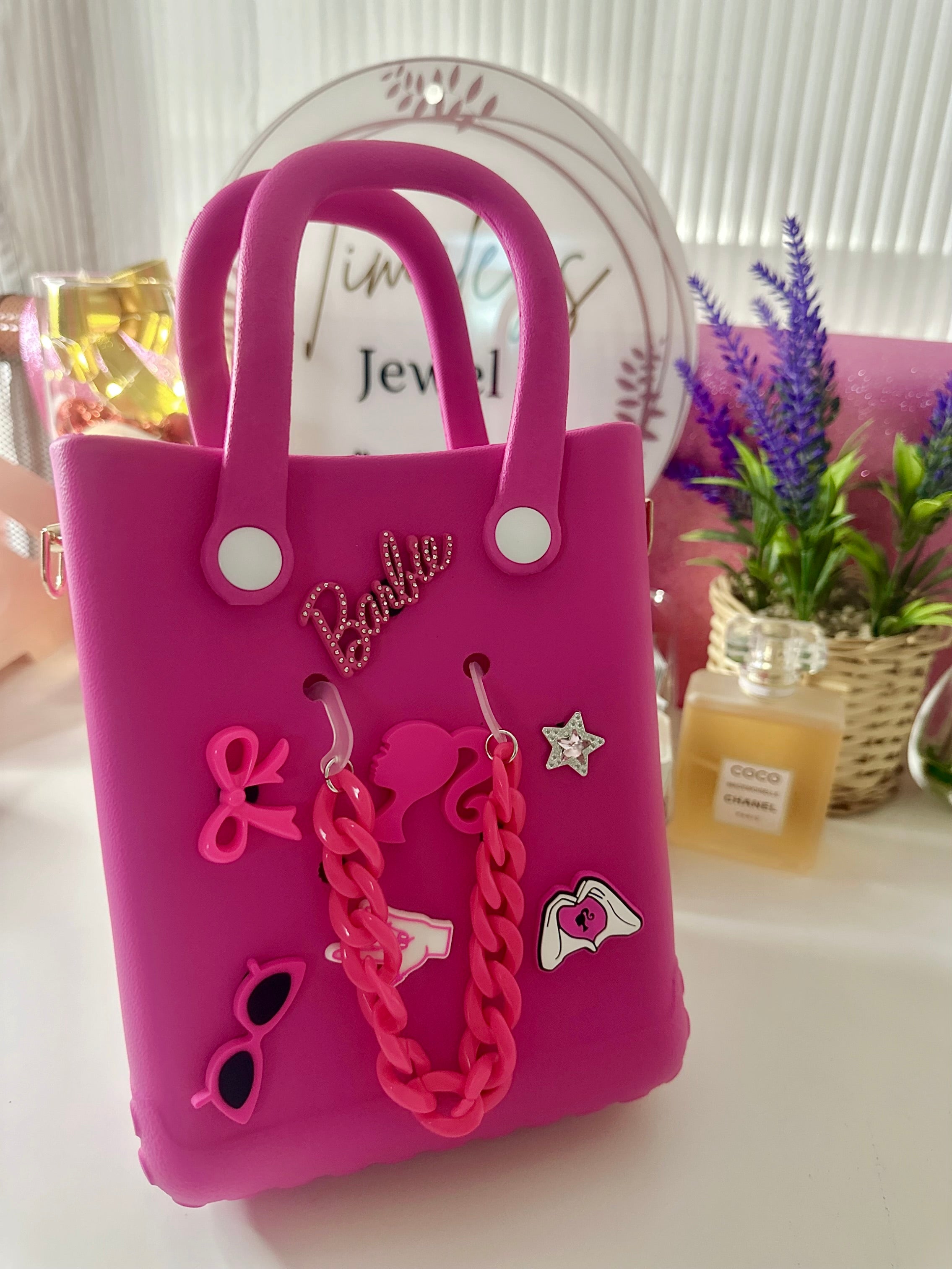 Barbie Series Mini Beach Tote DIY with Pins|PVC Jelly Bag Handbag|Crossbody Bag Large Capacity Waterproof Bag