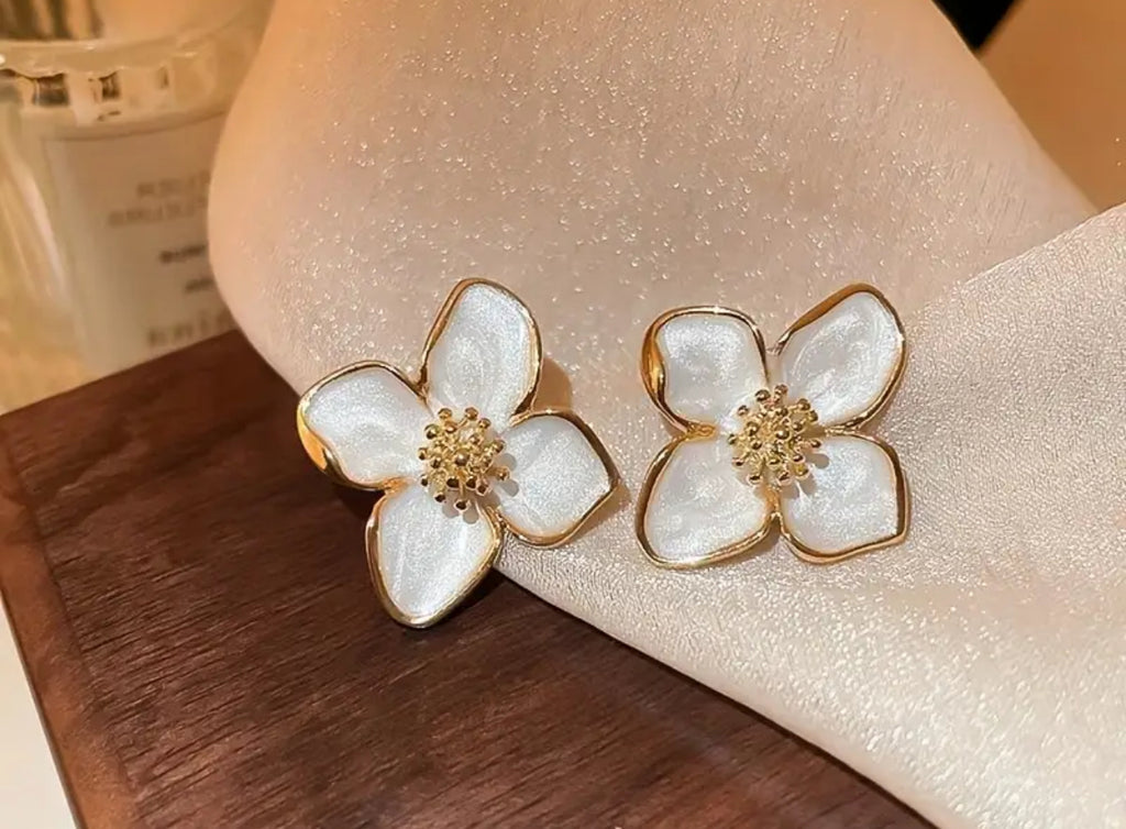 Elegant Floral Stud Earrings- Golden Tone Flower Non Tarnished Hypoallergenic Jewelry