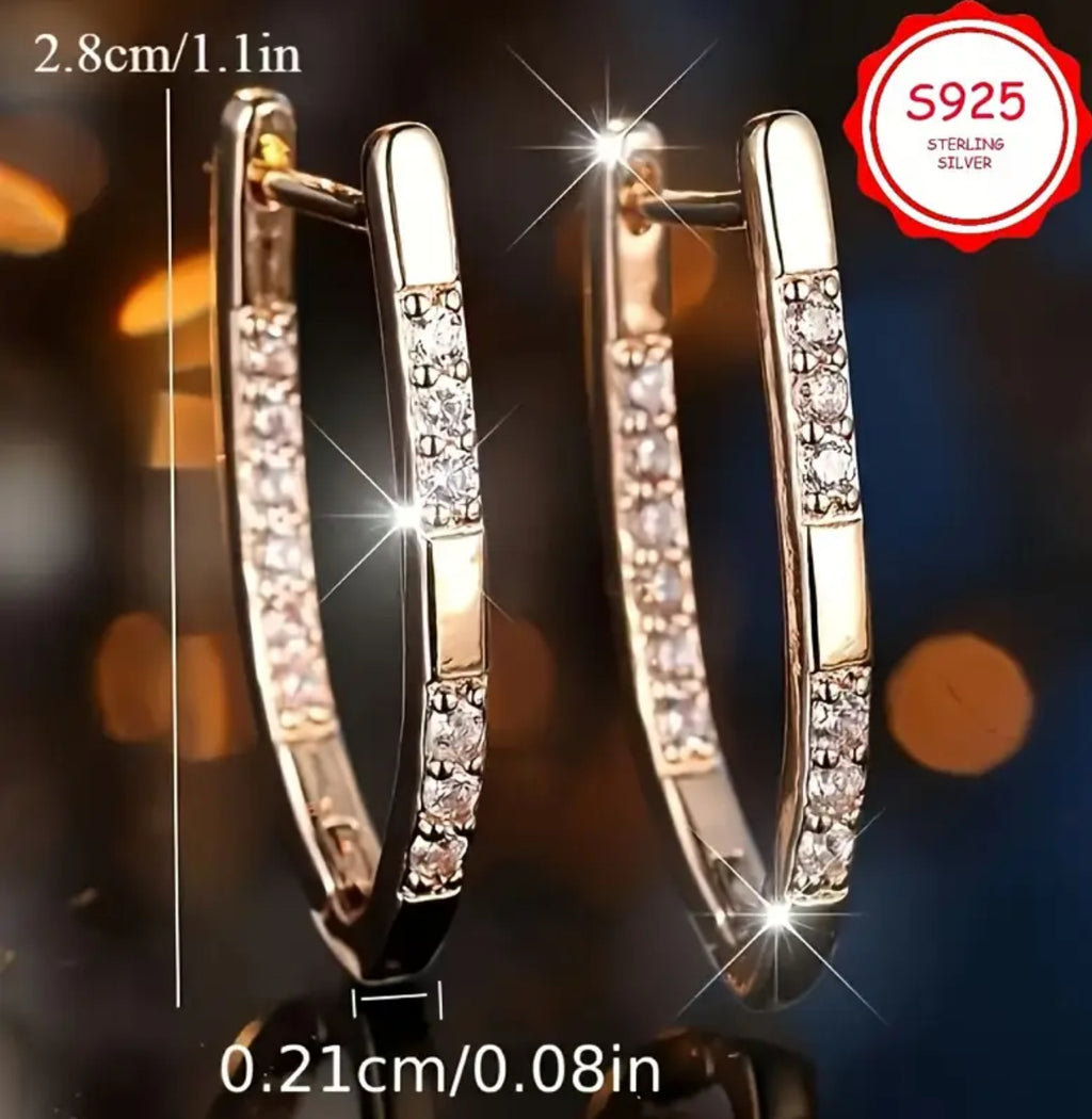S925 Sterling Silver Luxurious V-Shaped Earrings Hypoallergenic Materials