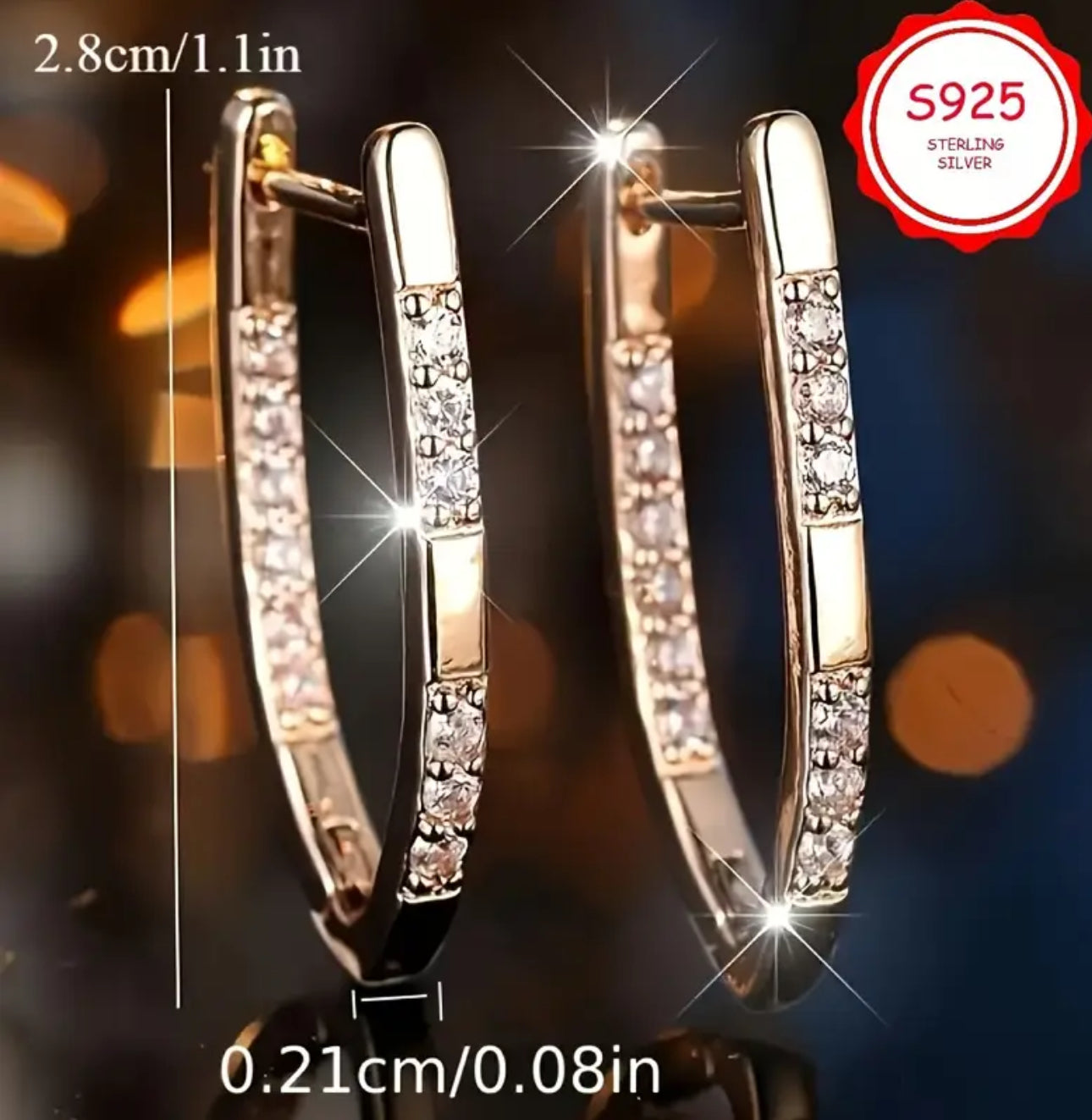 S925 Sterling Silver Luxurious V-Shaped Earrings Hypoallergenic Materials