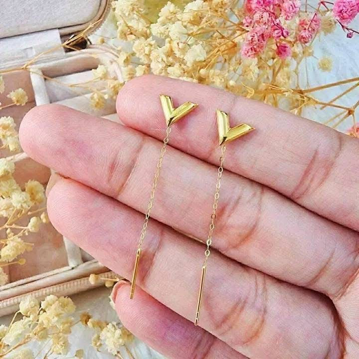 18K Real Gold “V” Tictac Earrings