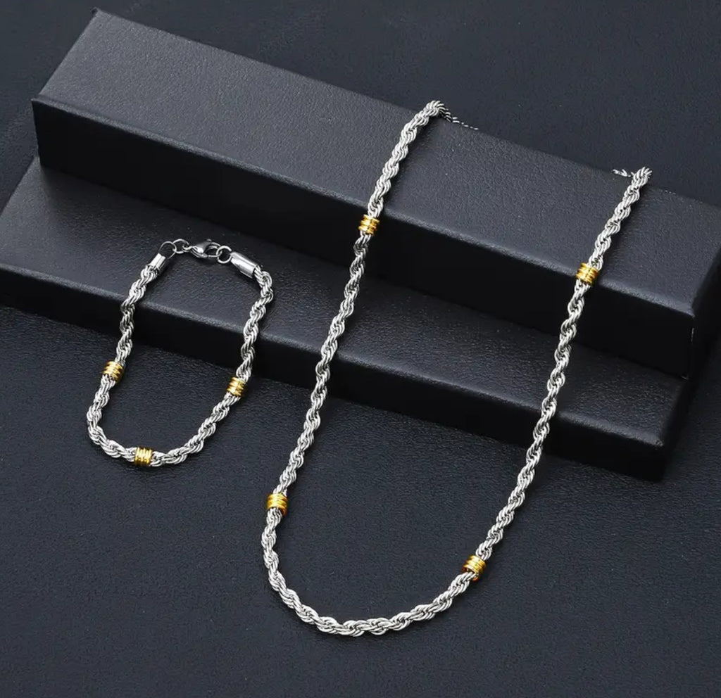 Stainless Steel Bracelet and Necklace Set Minimalist Casual Simple Style Two-Toned Chains
