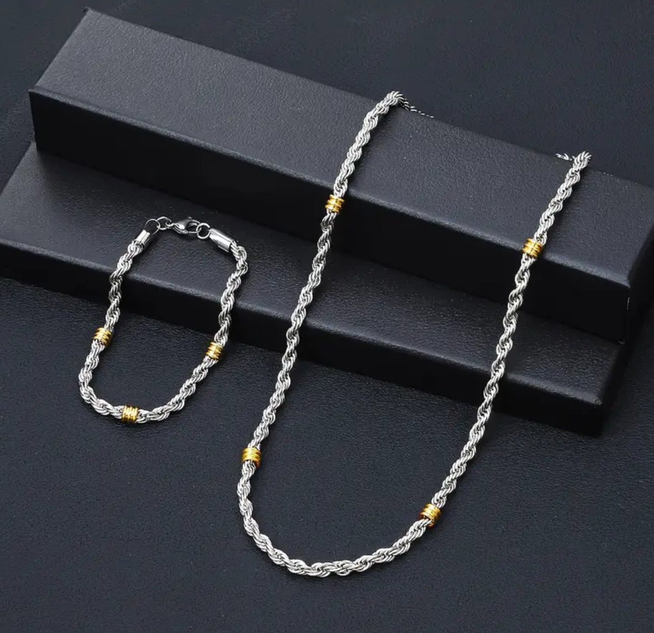 Stainless Steel Bracelet and Necklace Set Minimalist Casual Simple Style Two-Toned Chains
