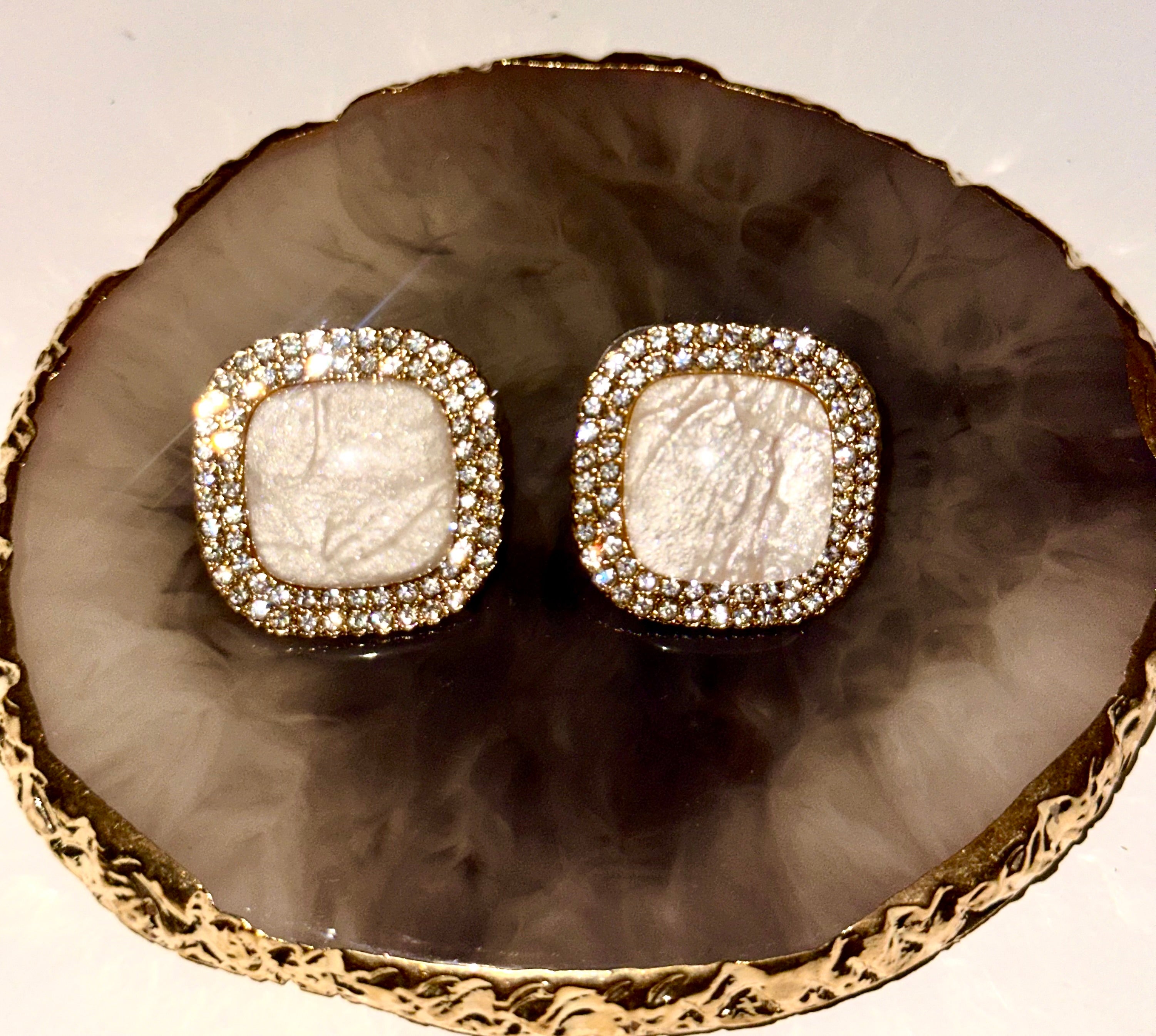 French Sweet Classic Luxury Rhinestone Inlaid Ice Crack Design Earrings