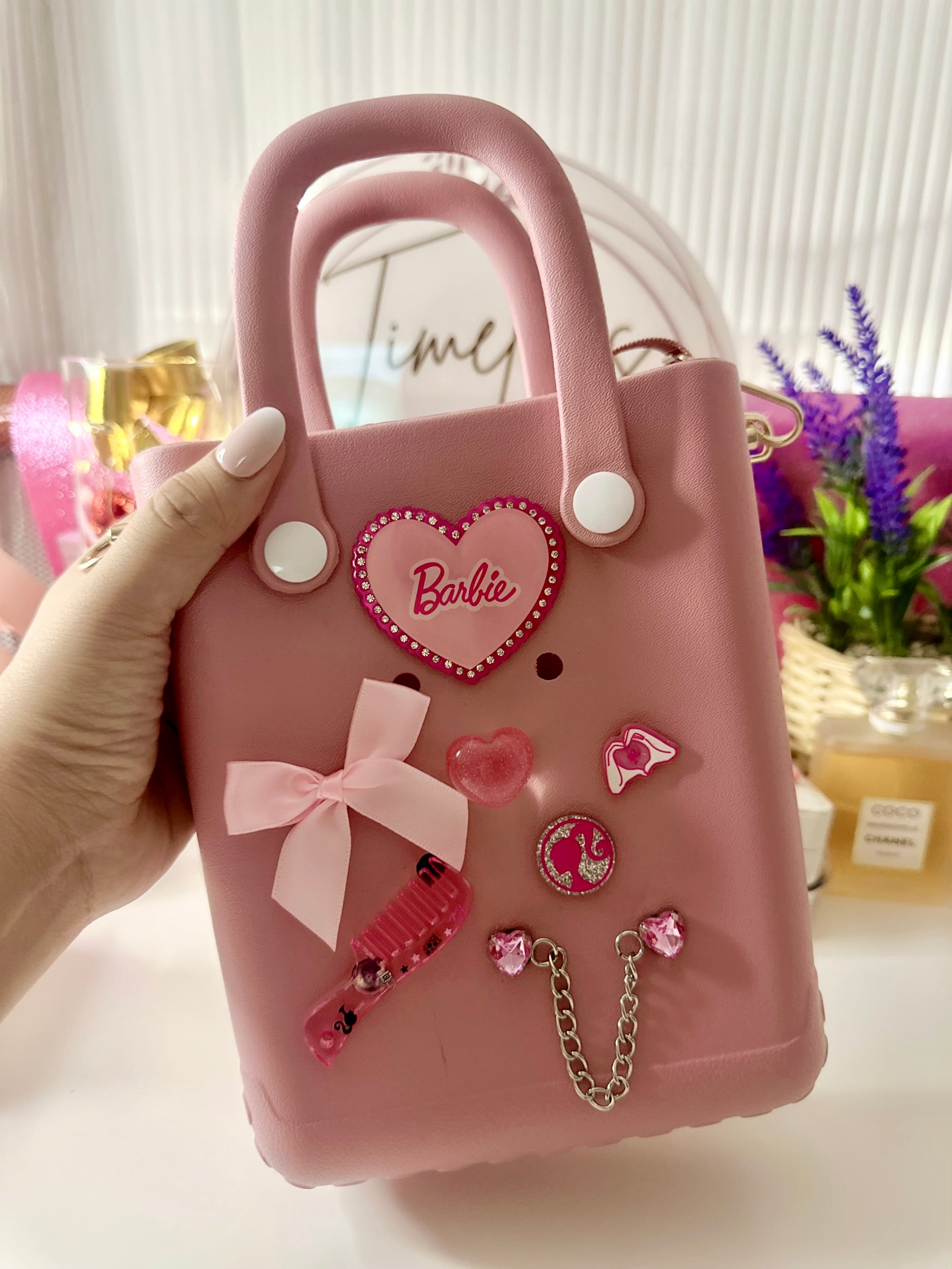 Barbie Series Mini Beach Tote DIY with Pins|PVC Jelly Bag Handbag|Crossbody Bag Large Capacity Waterproof Bag