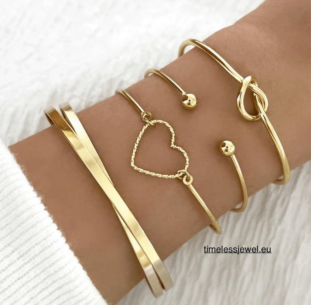 Simple Elegant Vintage Stainless Steel Bracelet Set- Woven Twist Texture Bangles