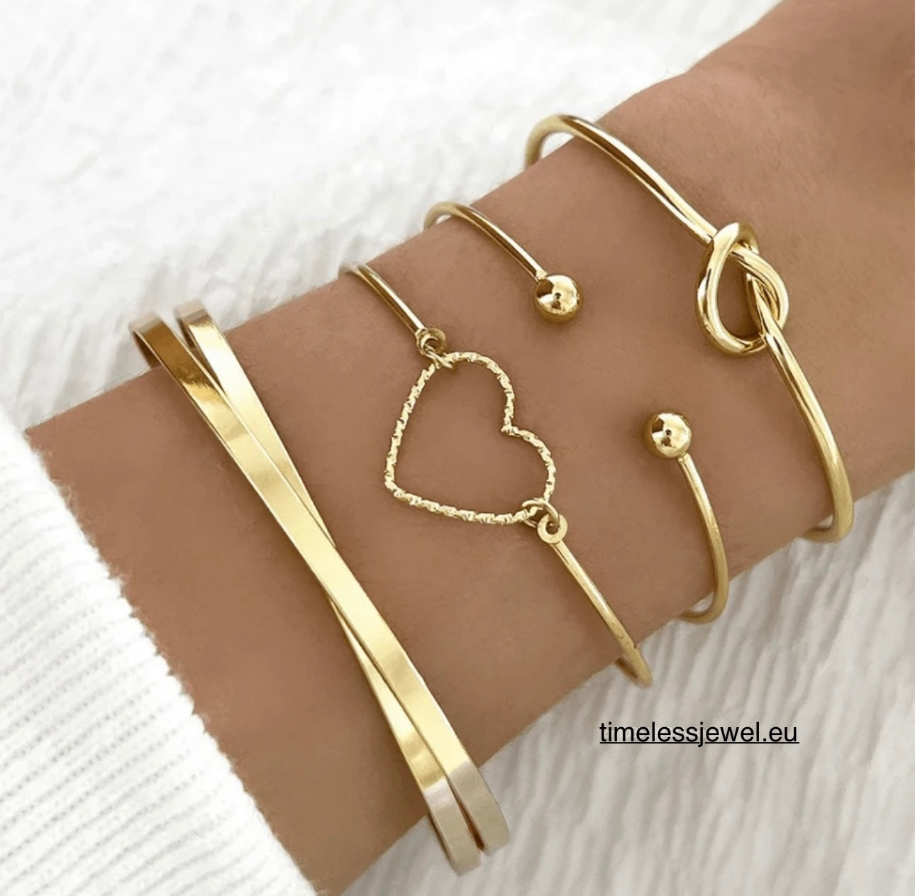 Simple Elegant Vintage Stainless Steel Bracelet Set- Woven Twist Texture Bangles