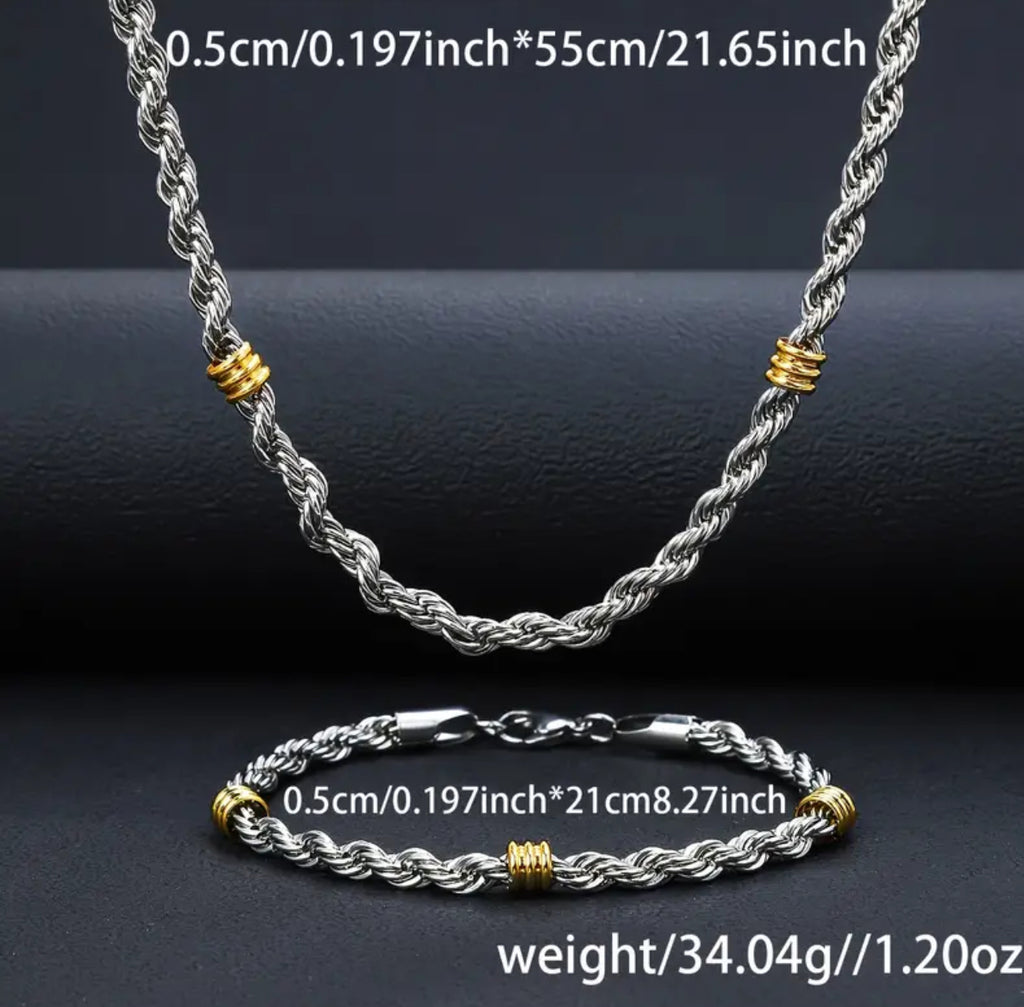Stainless Steel Bracelet and Necklace Set Minimalist Casual Simple Style Two-Toned Chains