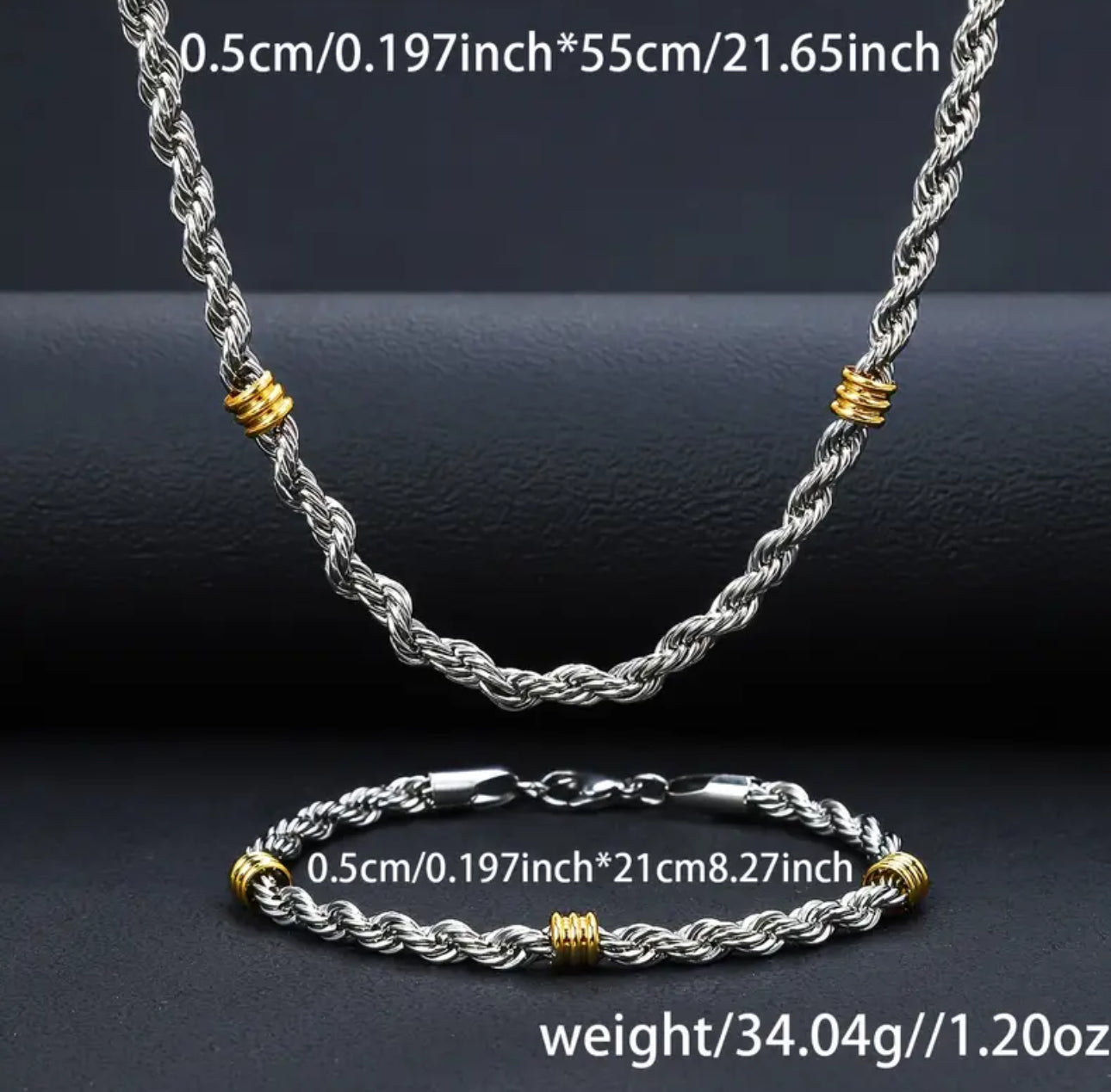 Stainless Steel Bracelet and Necklace Set Minimalist Casual Simple Style Two-Toned Chains