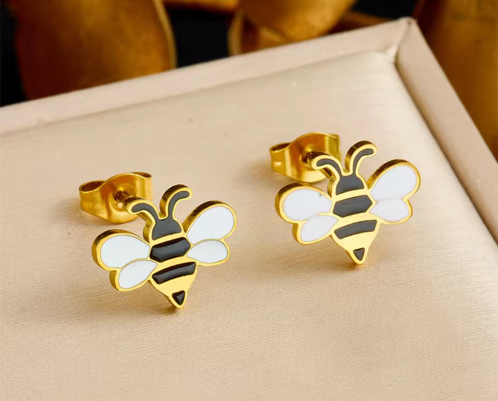 316L Stainless Steel Elegant Bee Necklace Bracelet Earrings Set