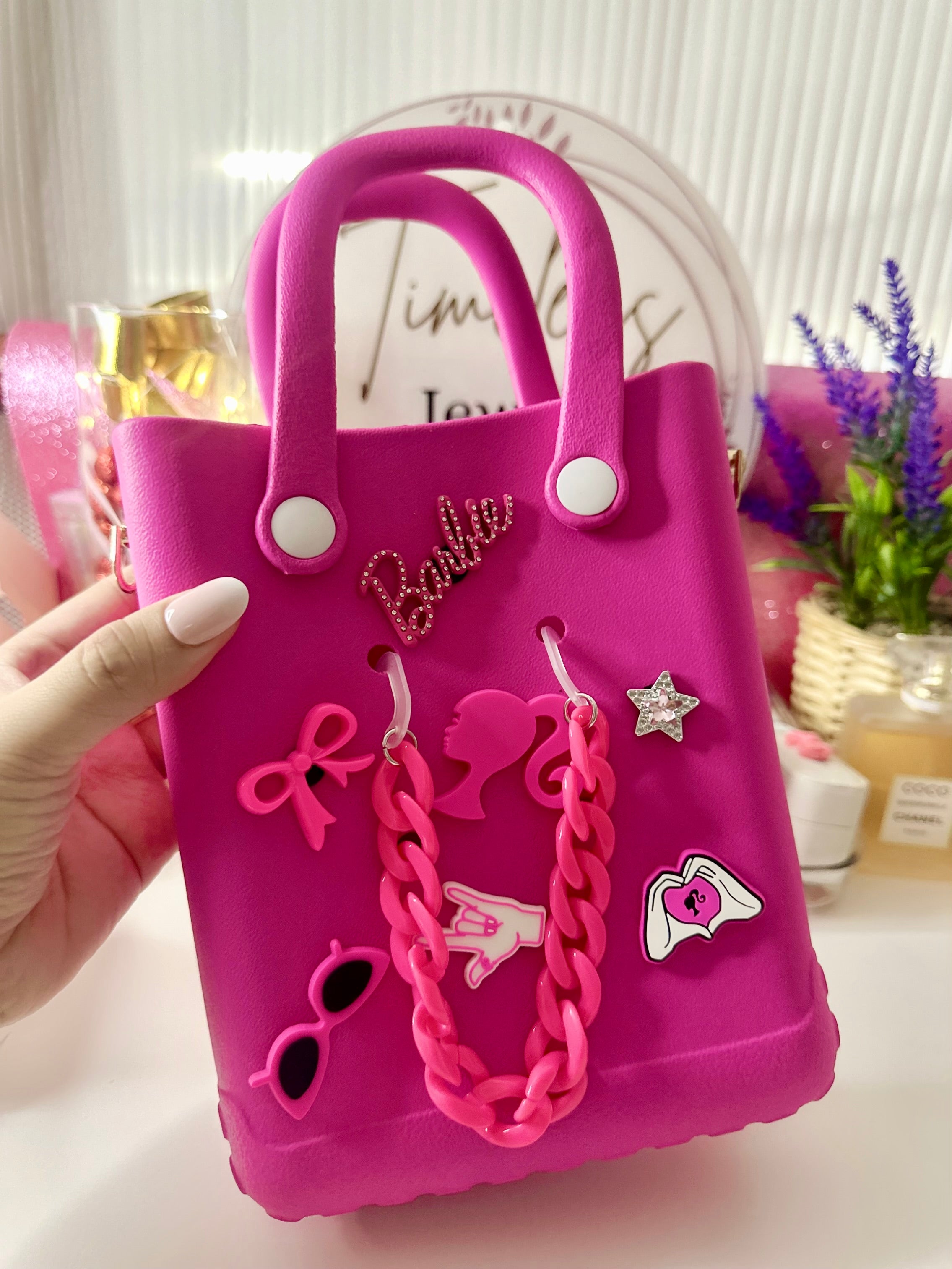 Barbie Series Mini Beach Tote DIY with Pins|PVC Jelly Bag Handbag|Crossbody Bag Large Capacity Waterproof Bag