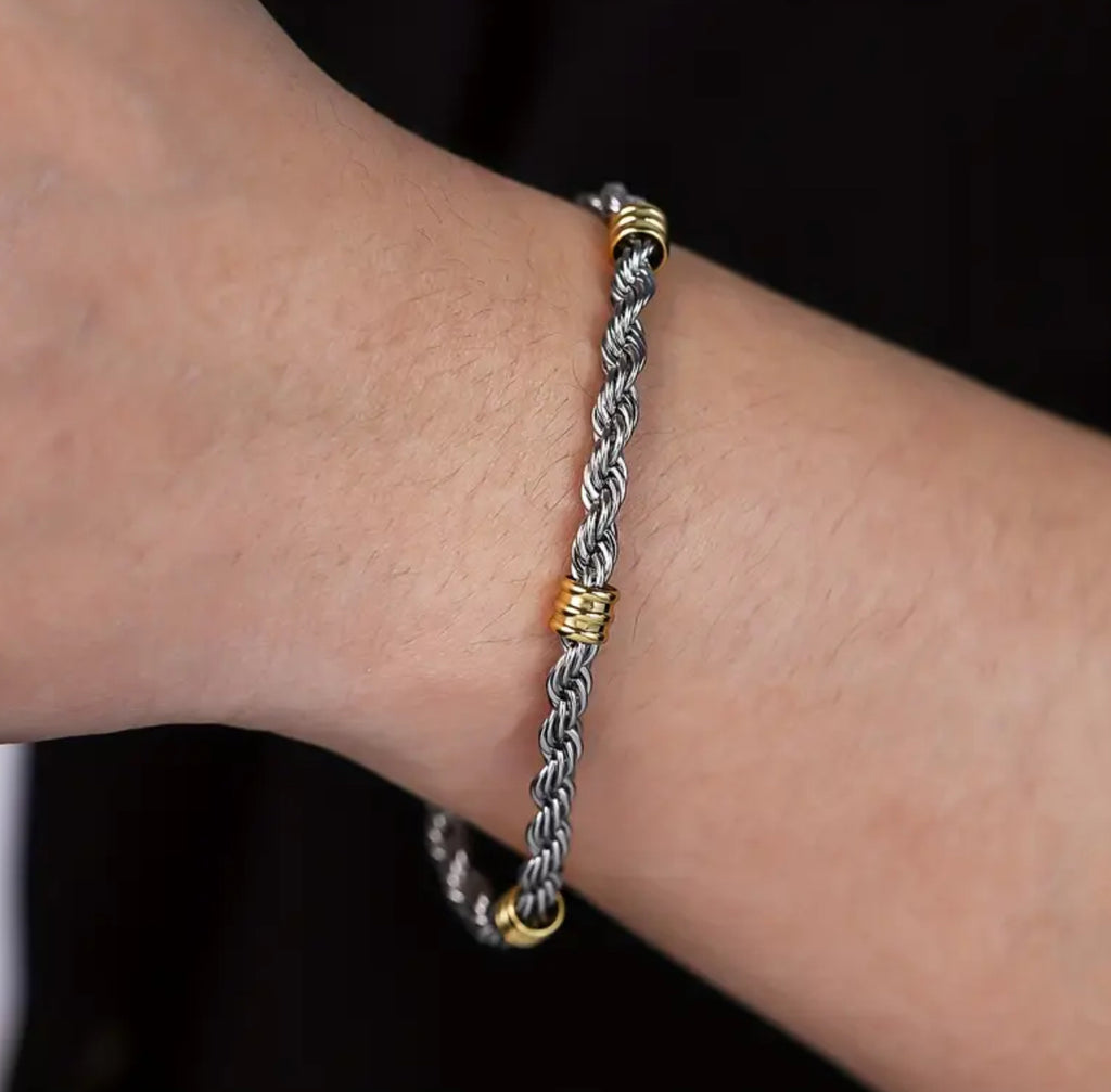 Stainless Steel Bracelet and Necklace Set Minimalist Casual Simple Style Two-Toned Chains