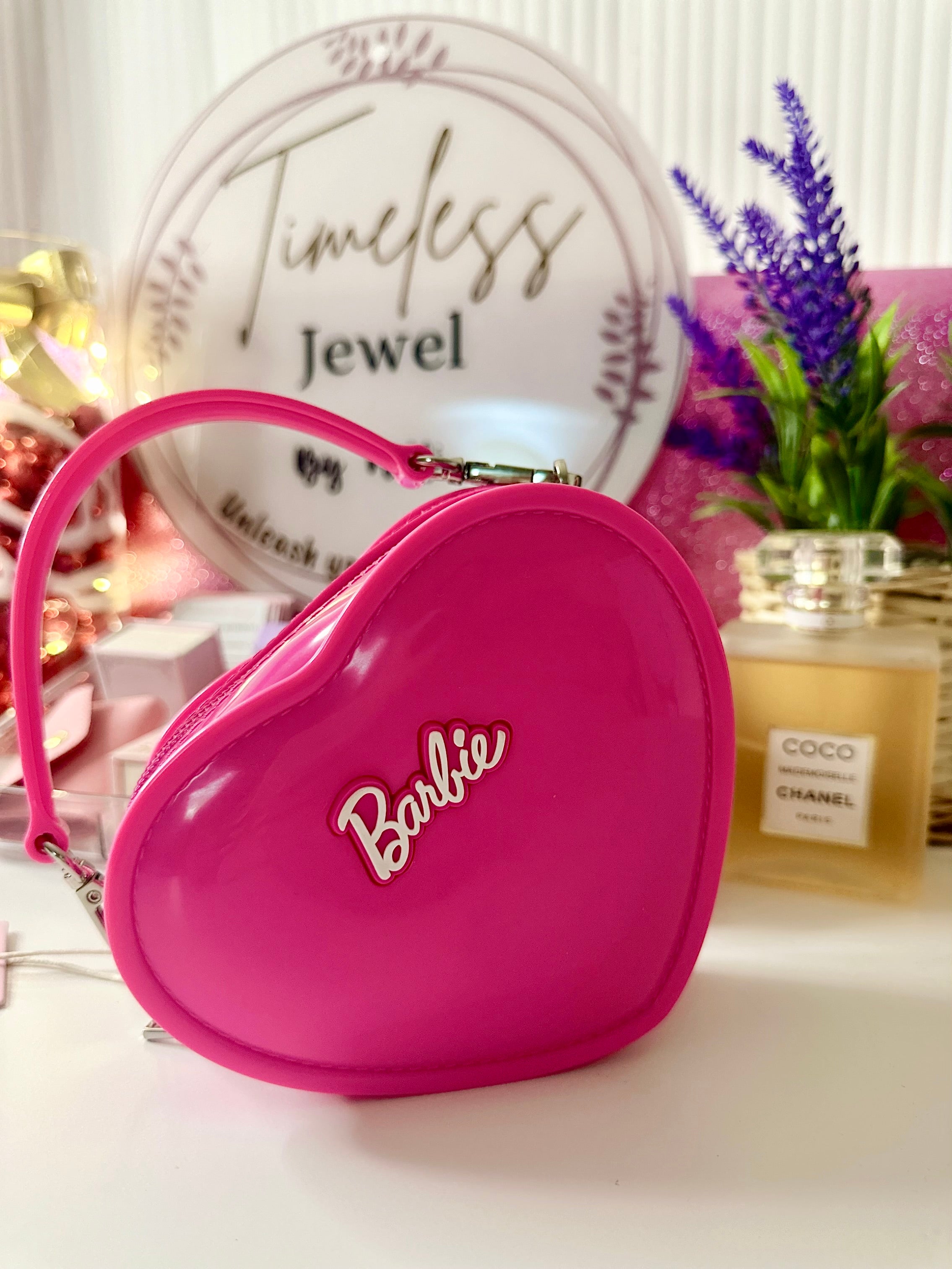 Barbie Jelly PVC Heart Shaped Bag— Cute Cartoon Anime Chain Crossbody Shoulder Bag Sweet Fashion Love Shape Handbag