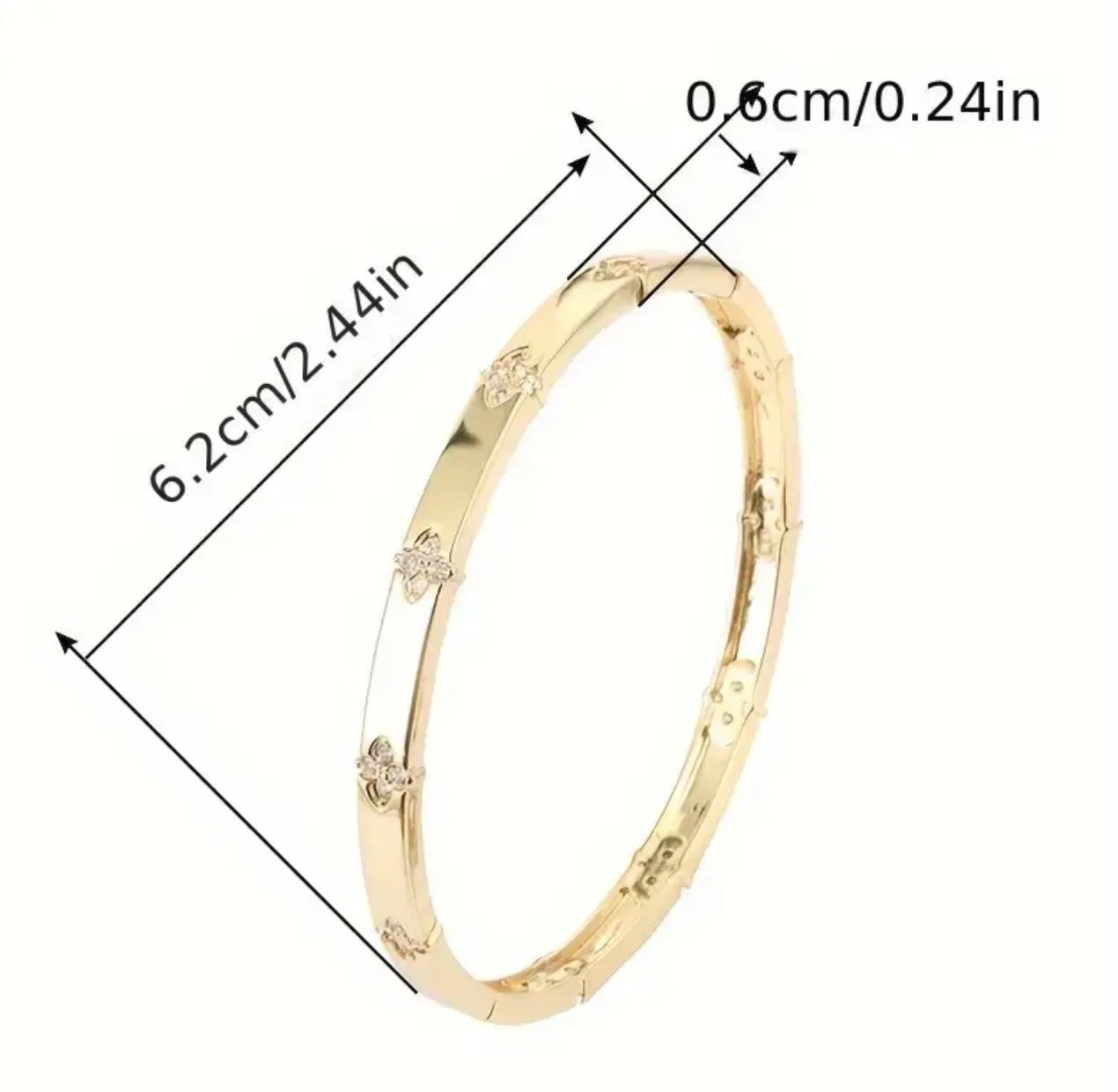 Elegant Stainless Steel- Non Tarnished Four Leaf Clover Bracelet—Golden Tone with Sparkling Accents
