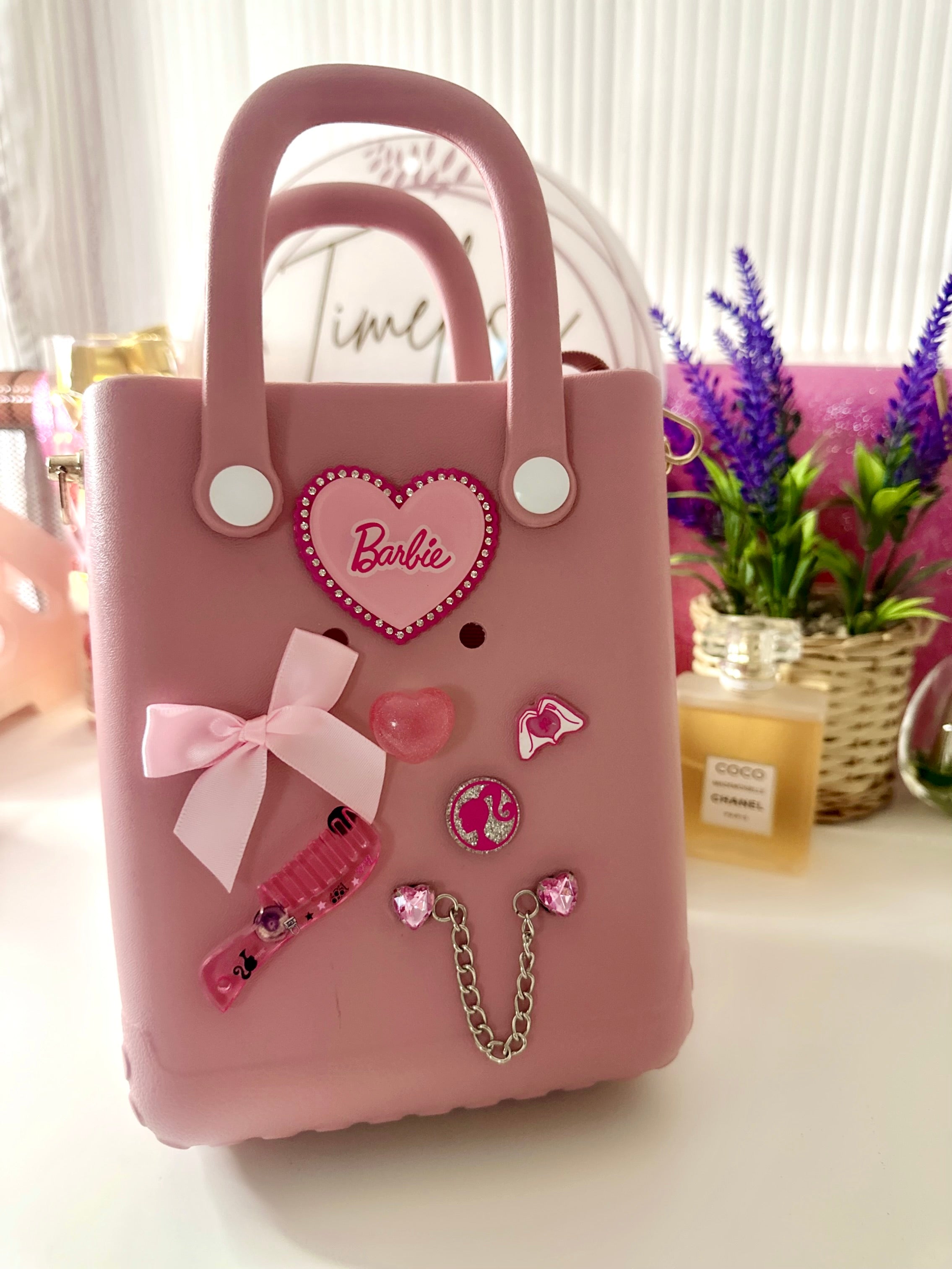 Barbie Series Mini Beach Tote DIY with Pins|PVC Jelly Bag Handbag|Crossbody Bag Large Capacity Waterproof Bag