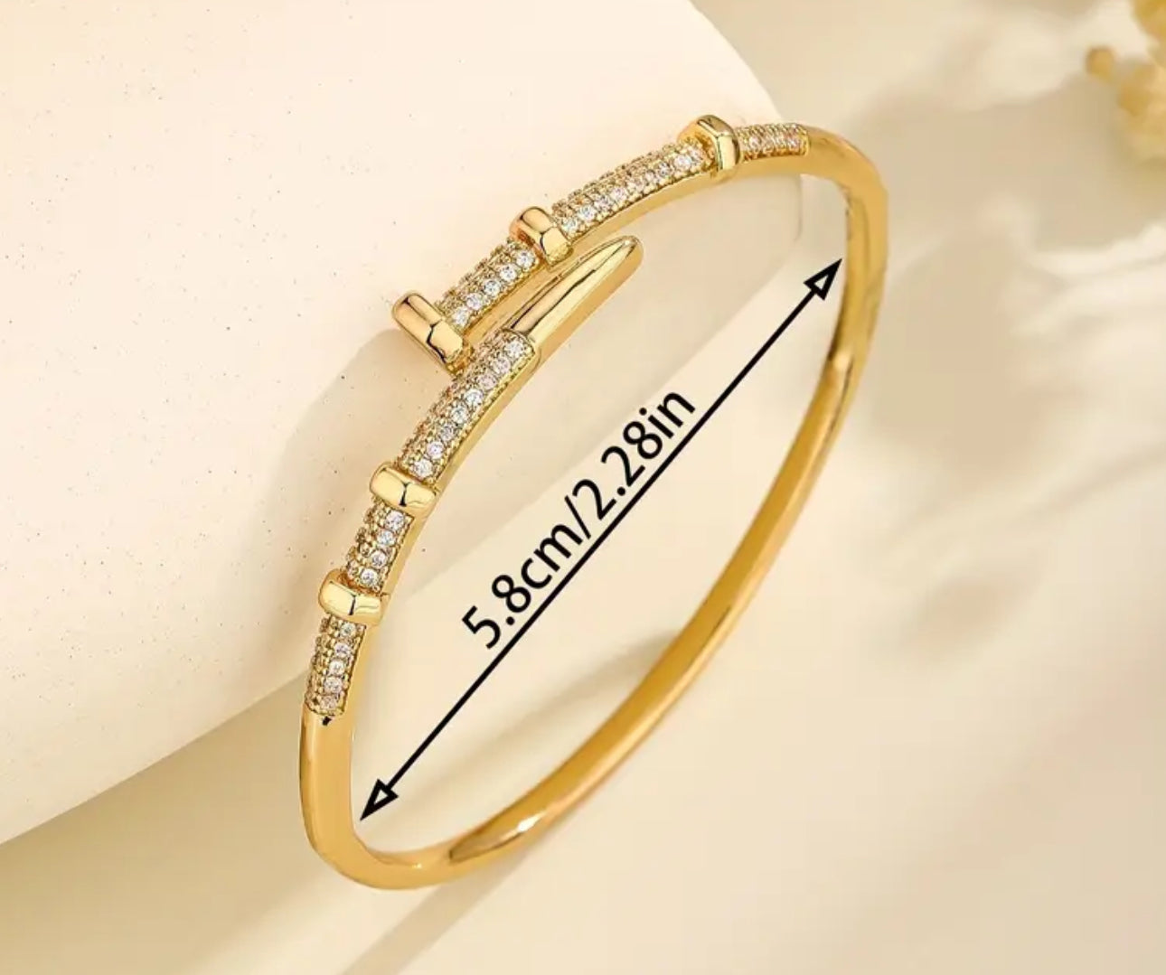 Elegant Golden Tone Copper Bangle with Synthetic Zirconia Accent-Adjustable Clasp Non Tarnished Hypoallergenic Bracelet