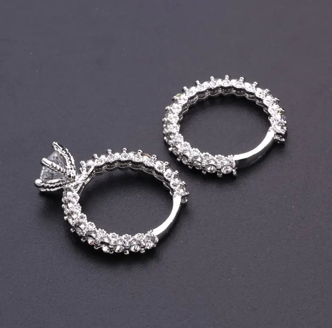 2pcs Set Full Rhinestones Elegant Luxury Stainless Steel Engagement Ring