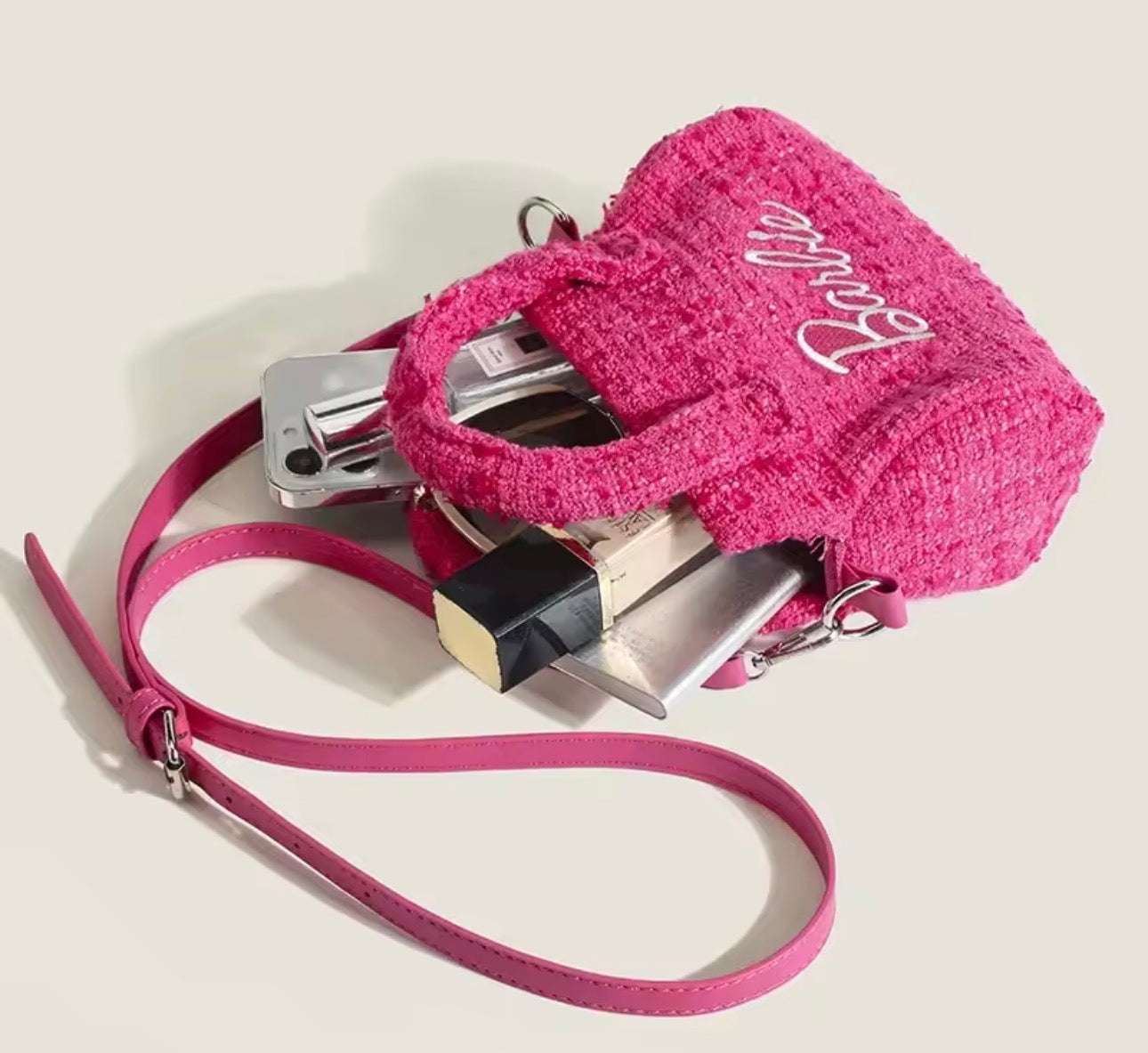 Barbie Pink Messenger Handbag|Crossbody Bag|Shoulder Bag Cylindrical Bucket Bag